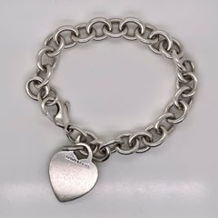 Tiffany & Co. Sterling Silver Dog Chain Link Bracelet & Heart Pendant