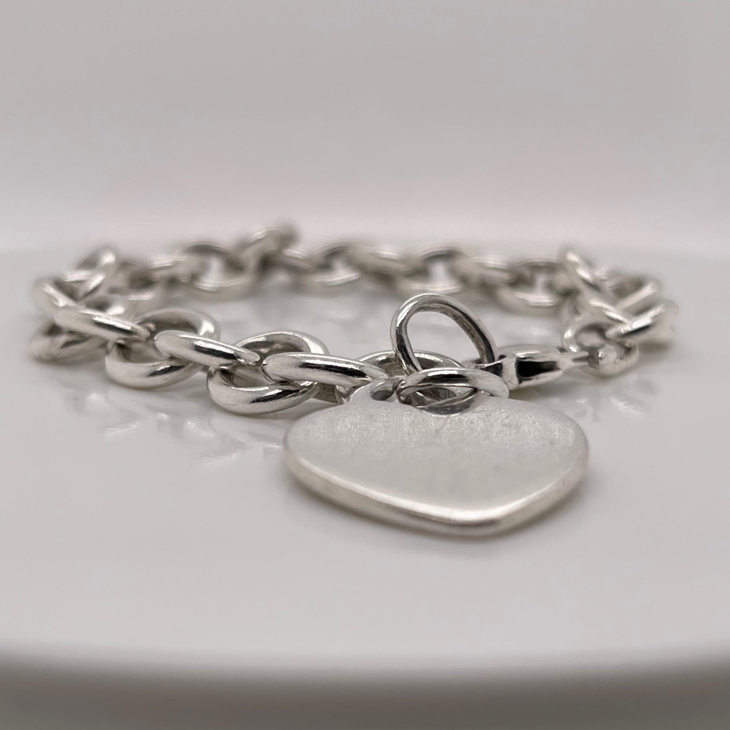 Modern Tiffany & Co. Sterling Silver Dog Chain Link Bracelet and Heart Pendant For Sale
