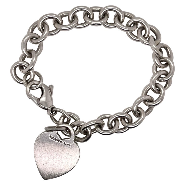 Tiffany Sterling Silver Dog Chain Link Bracelet Heart Pendant