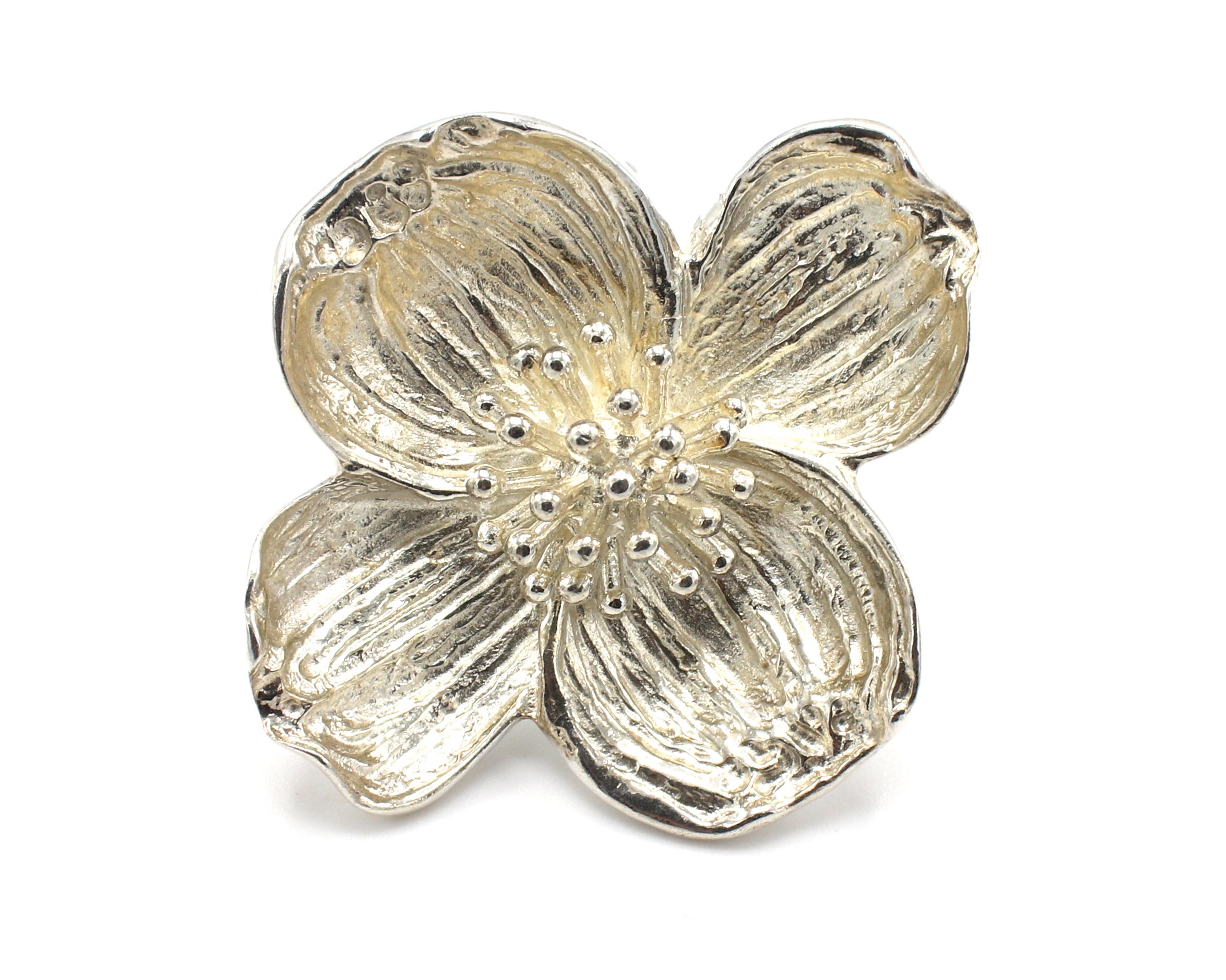Modern Tiffany & Co. Sterling Silver Dogwood Flower Pin Brooch