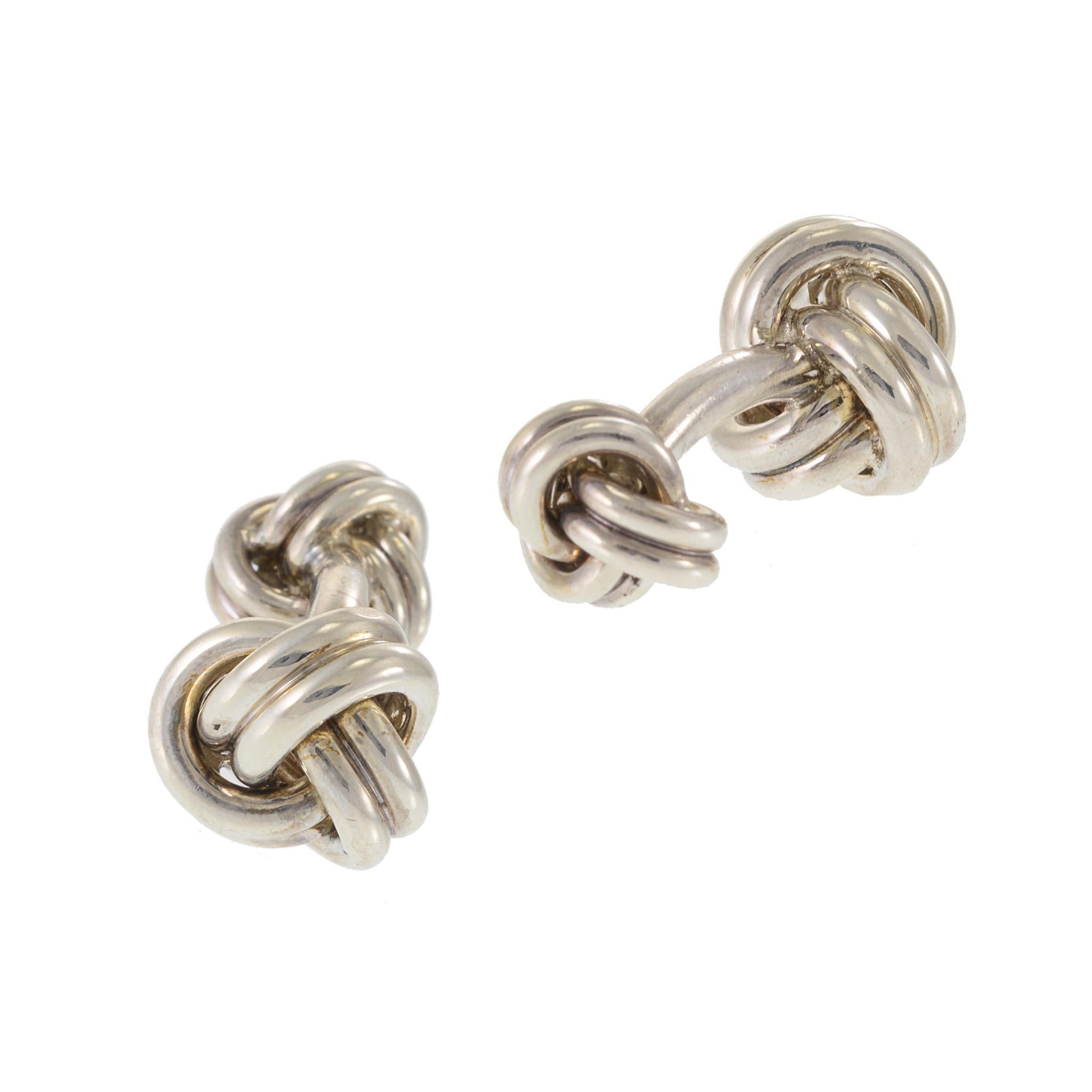 Tiffany & Co. Boutons de manchette en argent sterling à double nœud Bon état - En vente à New York, NY