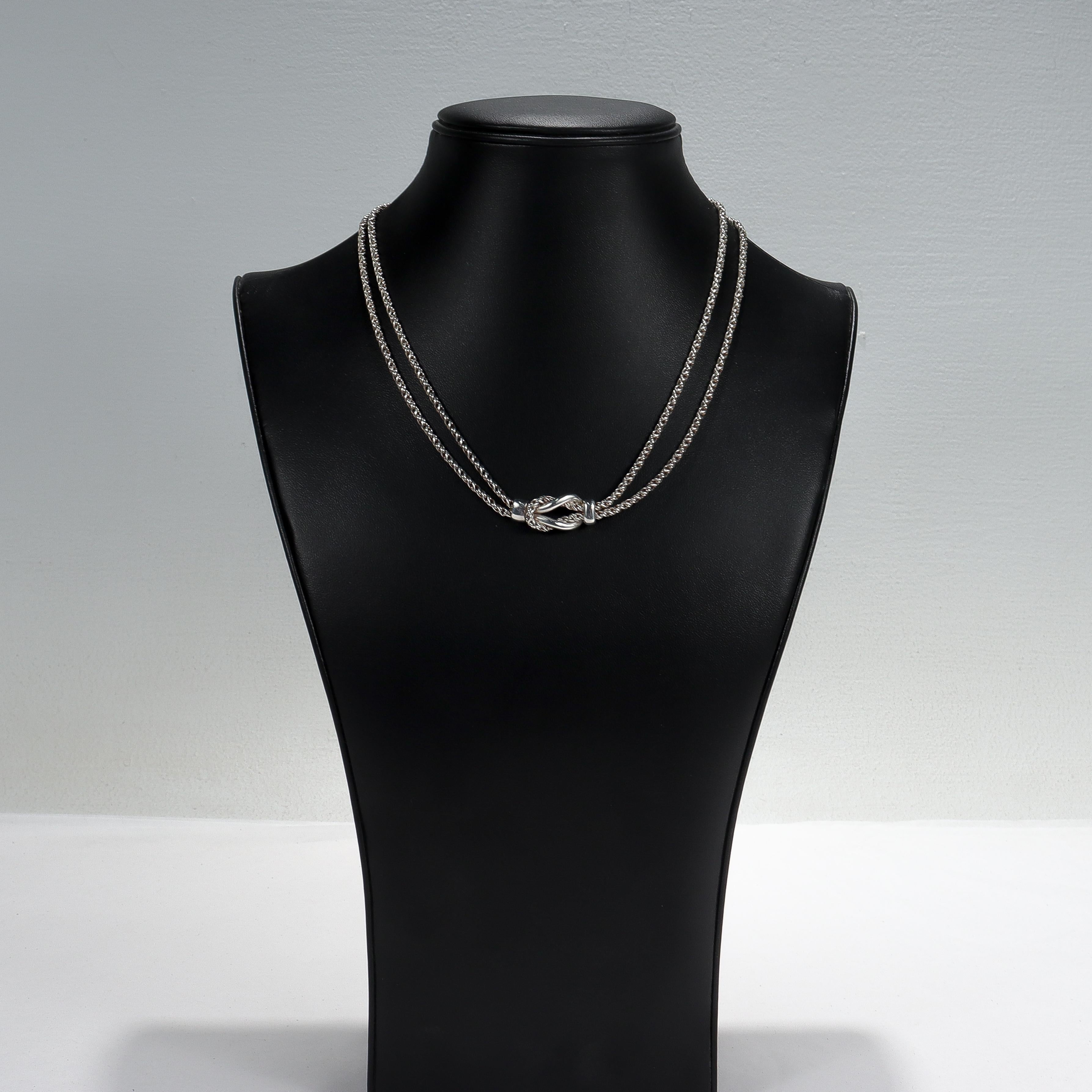 Modern Tiffany & Co Sterling Silver Double Love Knot Rope Chain Necklace