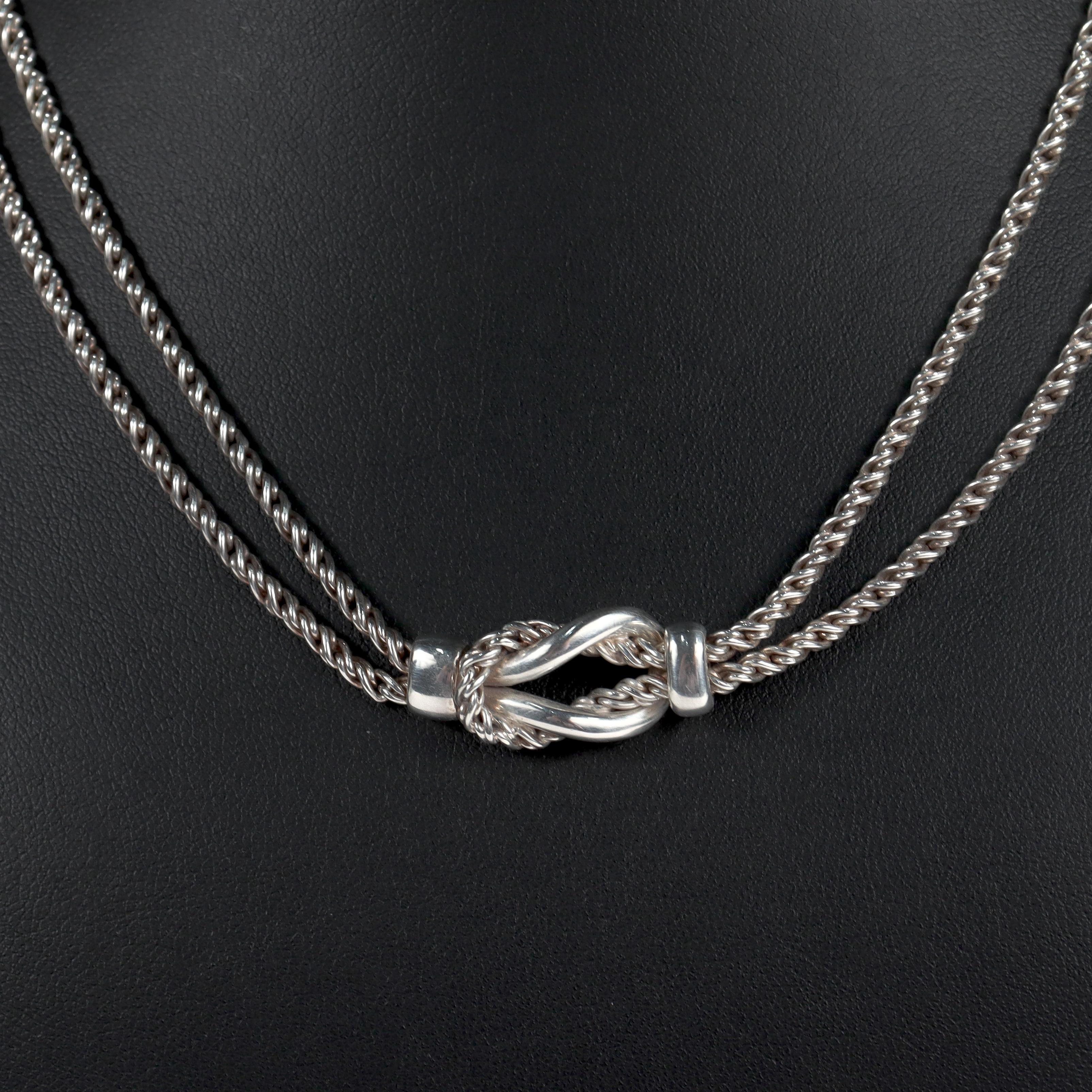 Women's Tiffany & Co Sterling Silver Double Love Knot Rope Chain Necklace