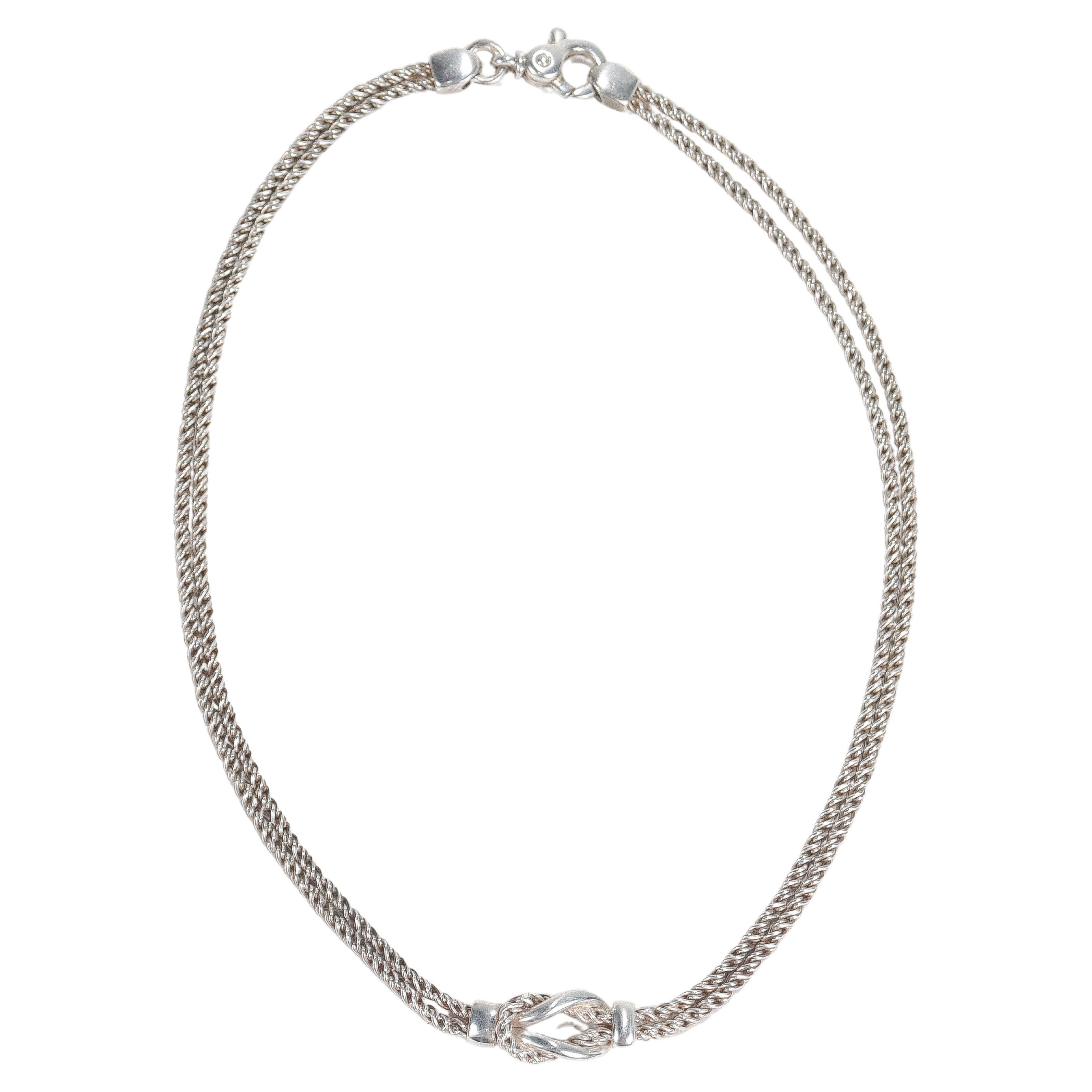 Tiffany & Co Sterling Silver Double Love Knot Rope Chain Necklace