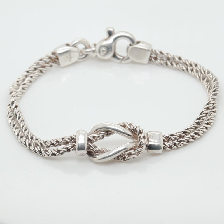 Tiffany and Co Sterling Silver Double Love Knot Rope Chain Bracelet For