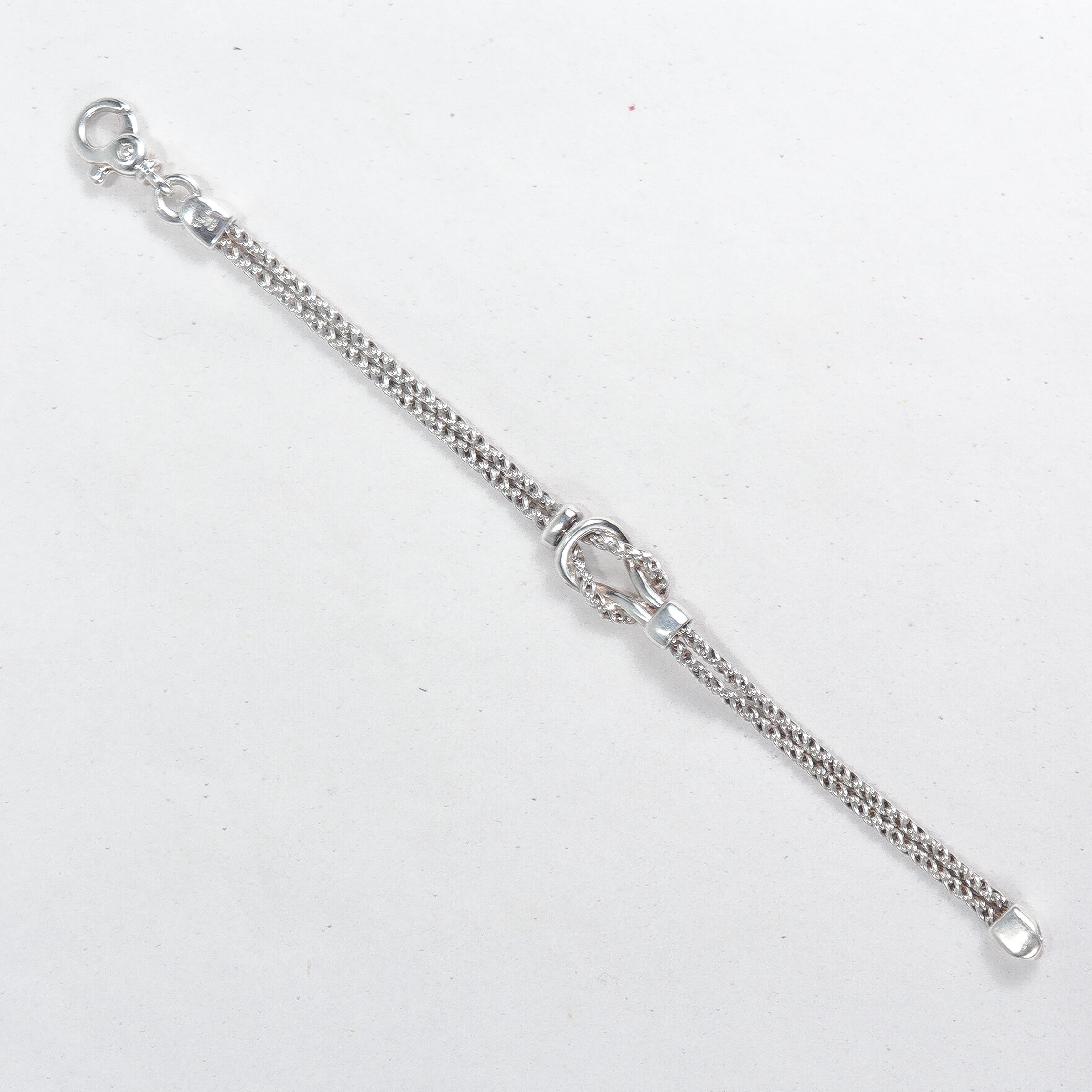 Tiffany & Co Sterling Silver Double Love Knot Rope Chain Bracelet In Good Condition In Philadelphia, PA