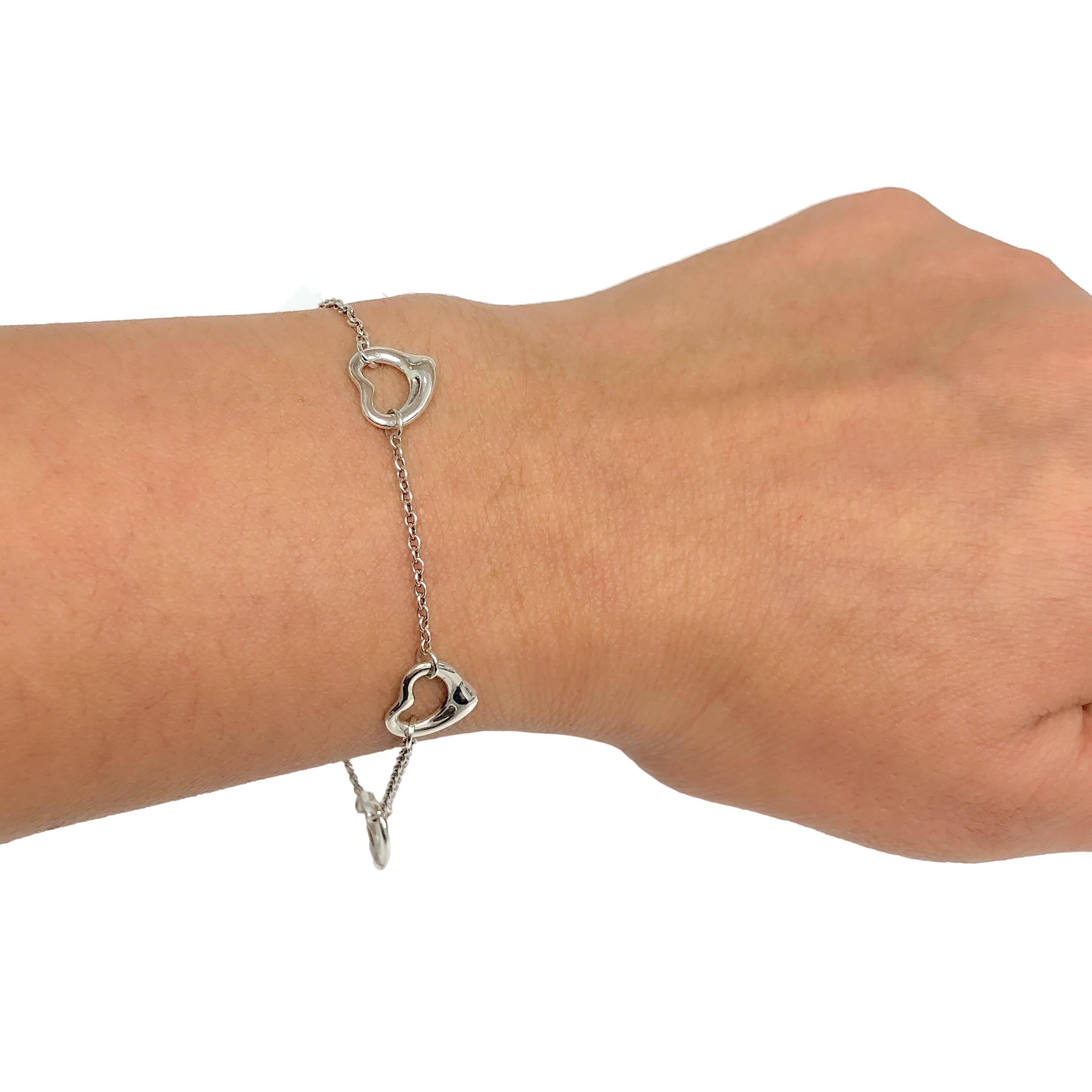 Tiffany & Co. Sterling Silver Elsa Peretti 5-Open Heart Bracelet 7.5” 5