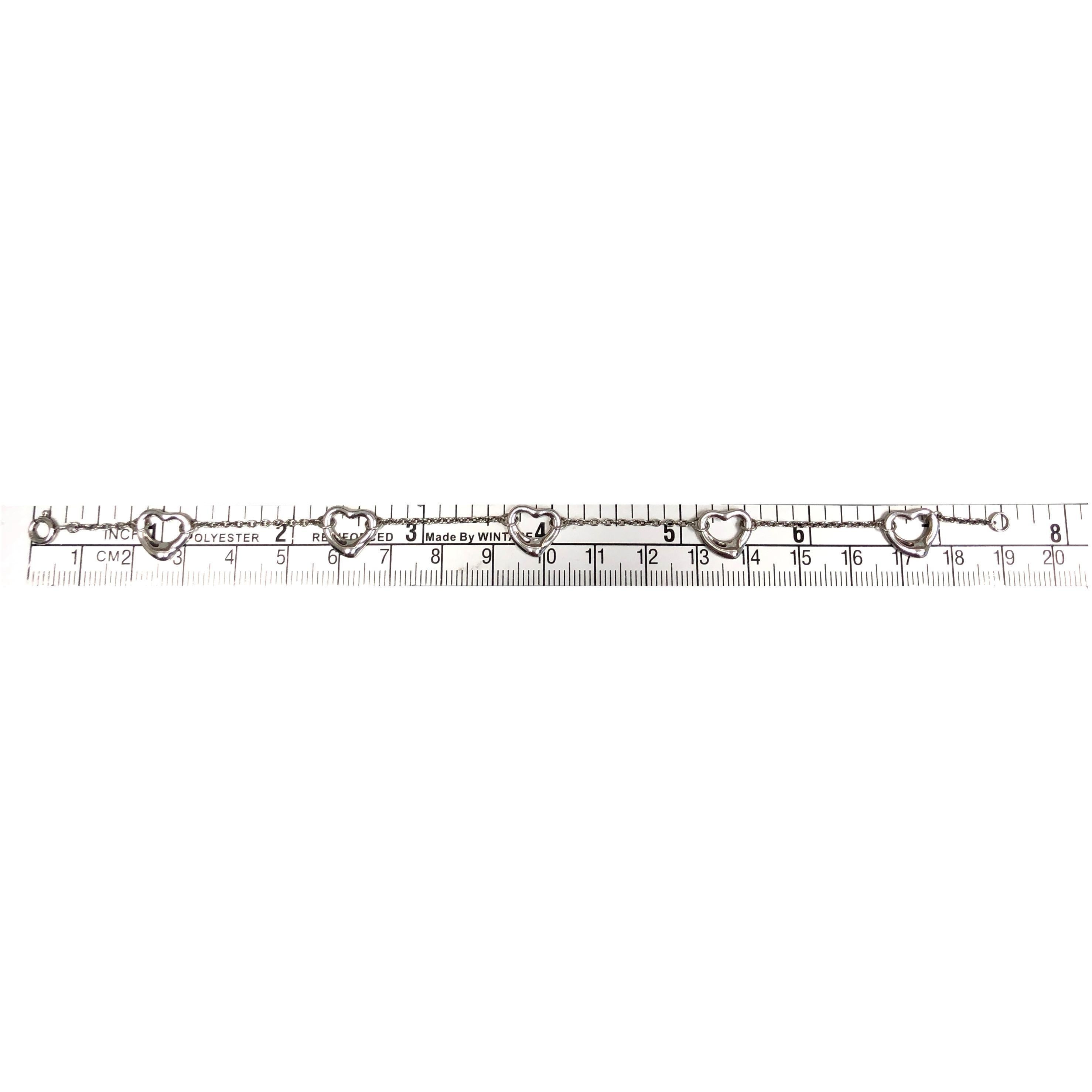 Tiffany & Co. Sterling Silver Elsa Peretti 5-Open Heart Bracelet 7.5” 6