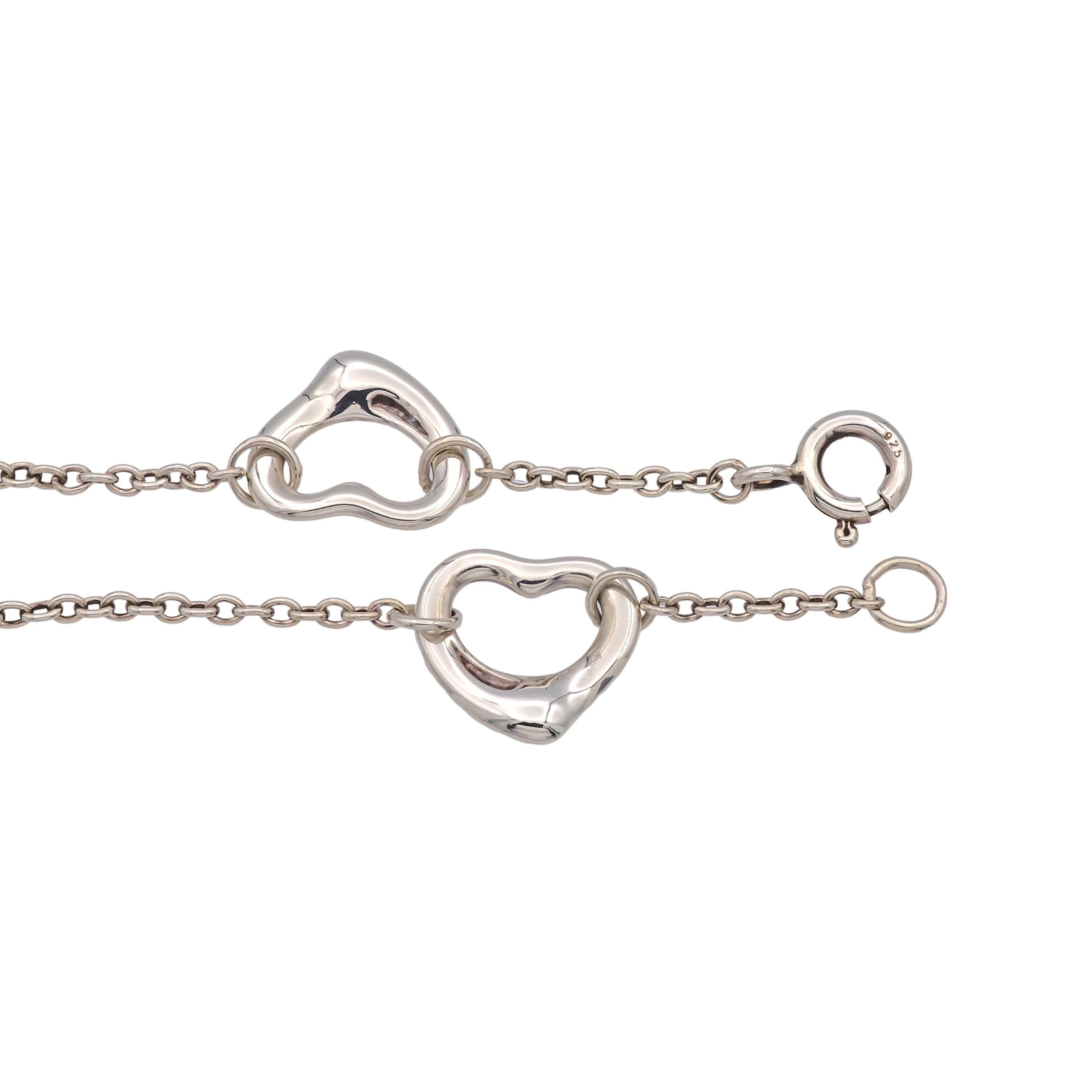 Tiffany & Co. Sterling Silver Elsa Peretti 5-Open Heart Bracelet 7.5” 7