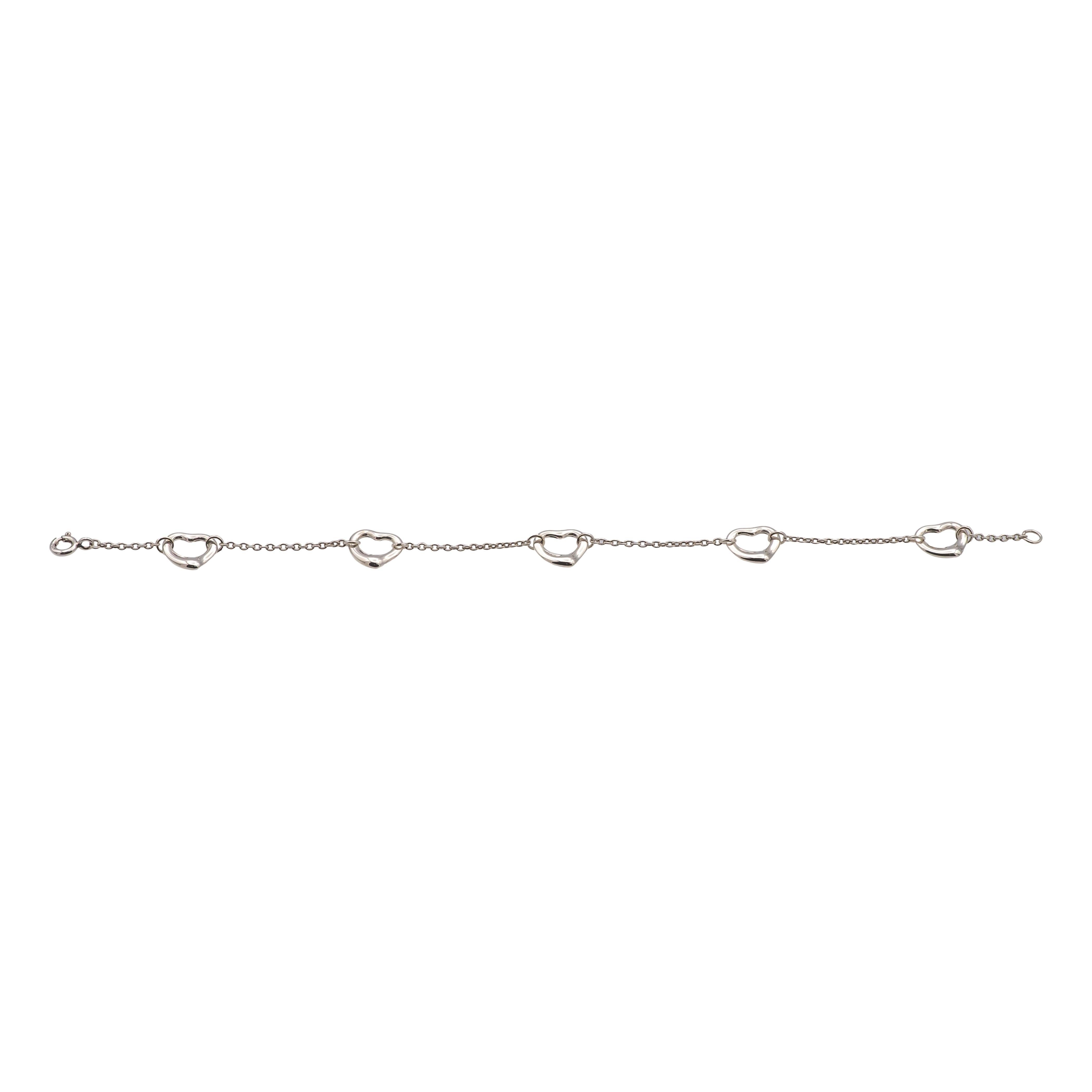Tiffany & Co. Sterling Silver Elsa Peretti 5-Open Heart Bracelet 7.5” 9