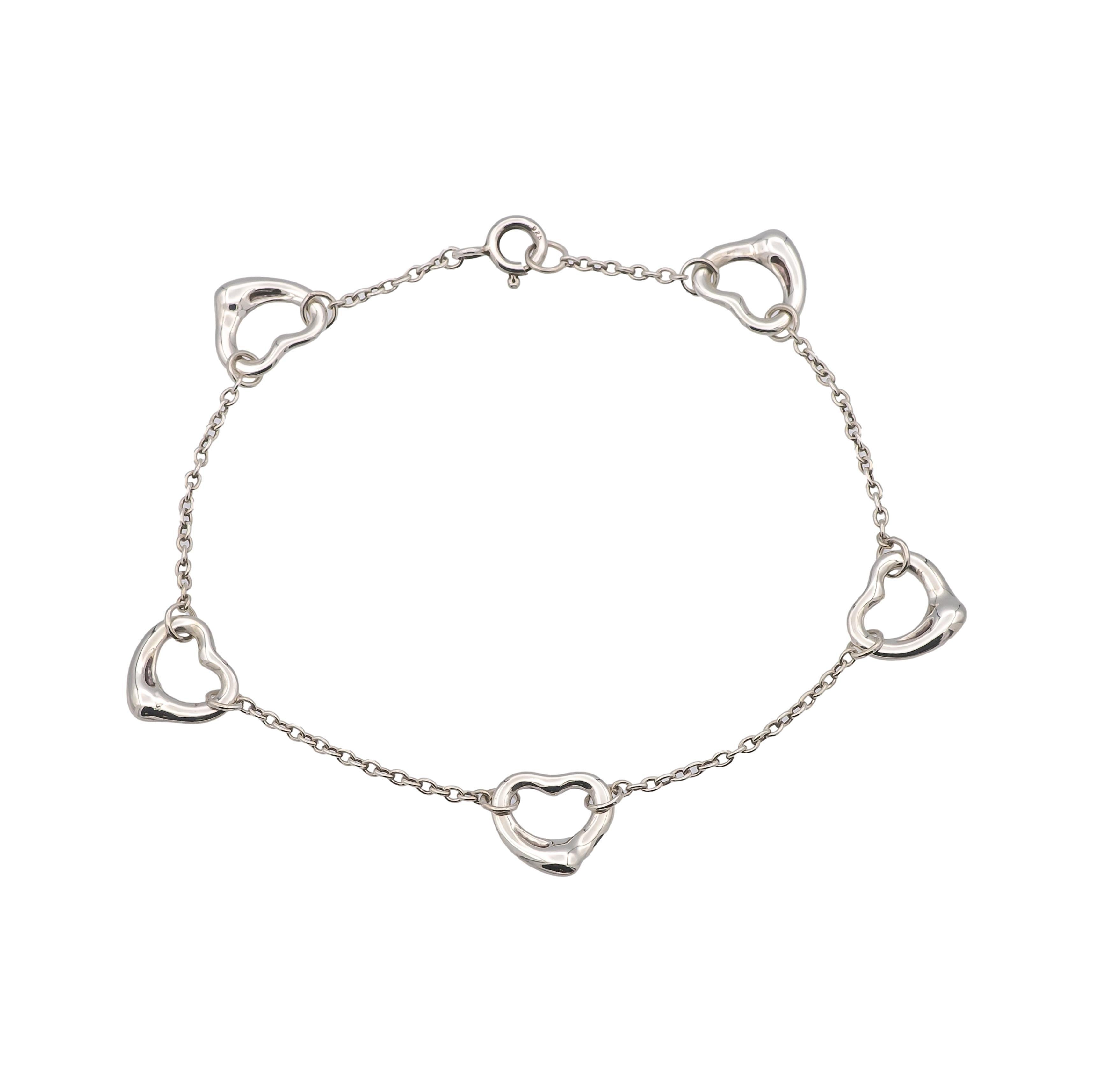 Tiffany & Co. Sterling Silver Elsa Peretti 5-Open Heart Bracelet 7.5” 3
