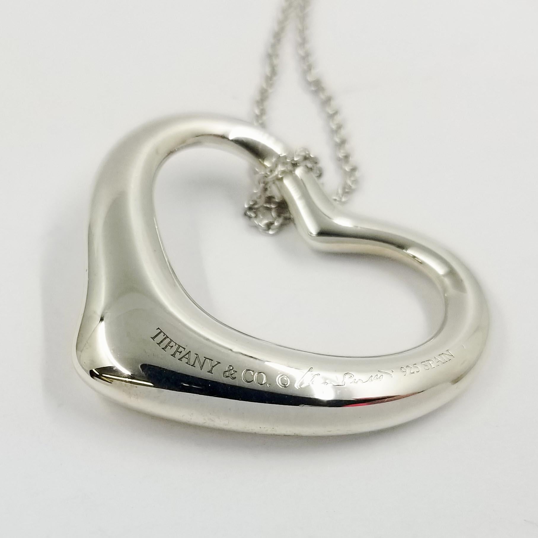 Tiffany & Co. Sterling Silver Elsa Peretti Heart Pendant on Rolo Chain In Excellent Condition In Coral Gables, FL