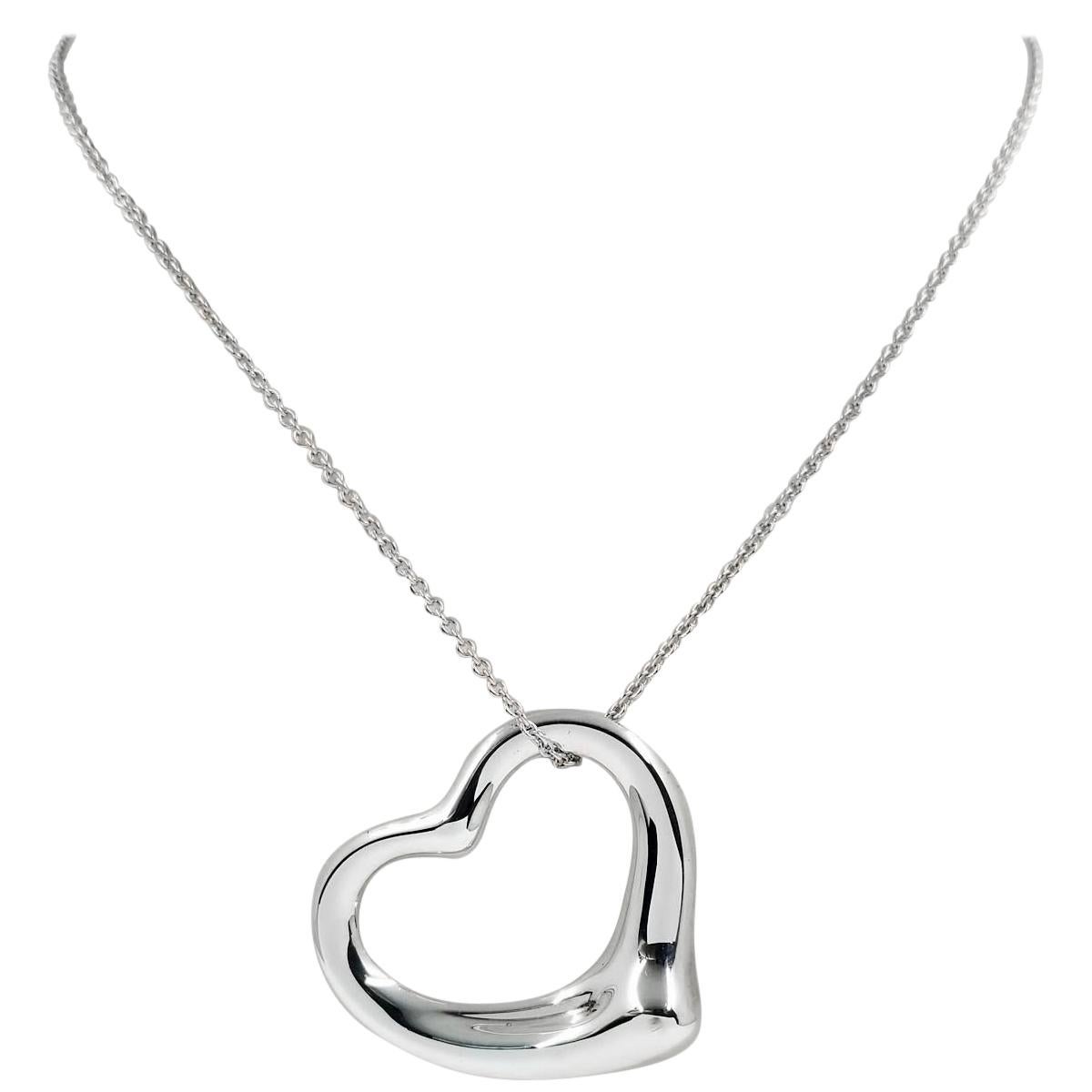 Tiffany & Co. Sterling Silver Elsa Peretti Heart Pendant on Rolo Chain