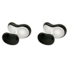 Tiffany & Co. Sterling Silver Elsa Peretti Jade Bean Cufflinks
