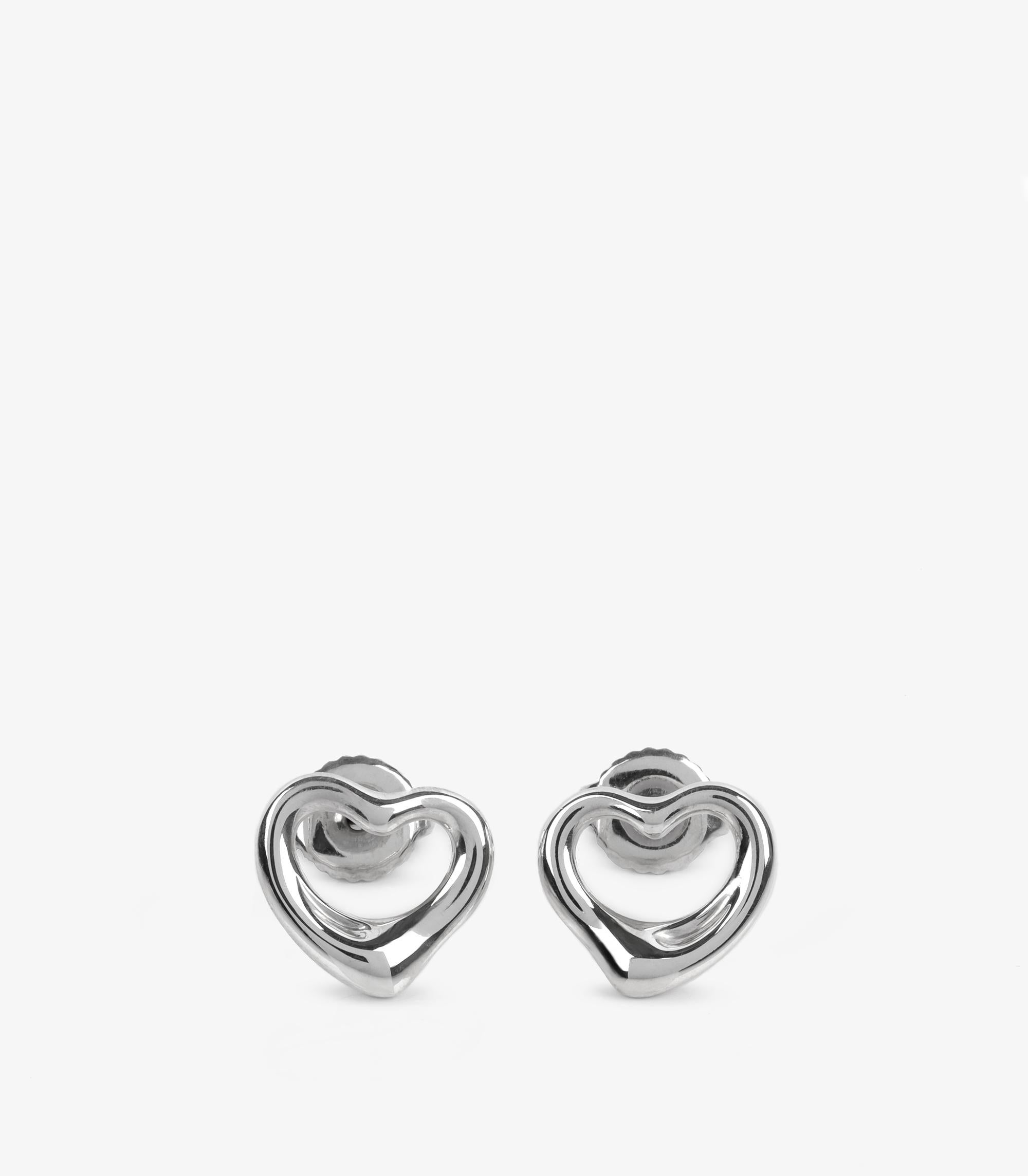 Women's or Men's Tiffany & Co. Sterling Silver Elsa Peretti Open Heart Earrings For Sale