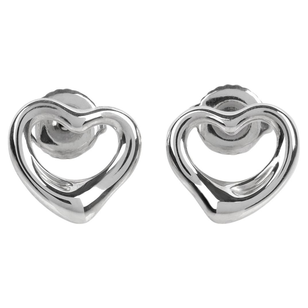 Tiffany & Co. Sterling Silver Elsa Peretti Open Heart Earrings For Sale