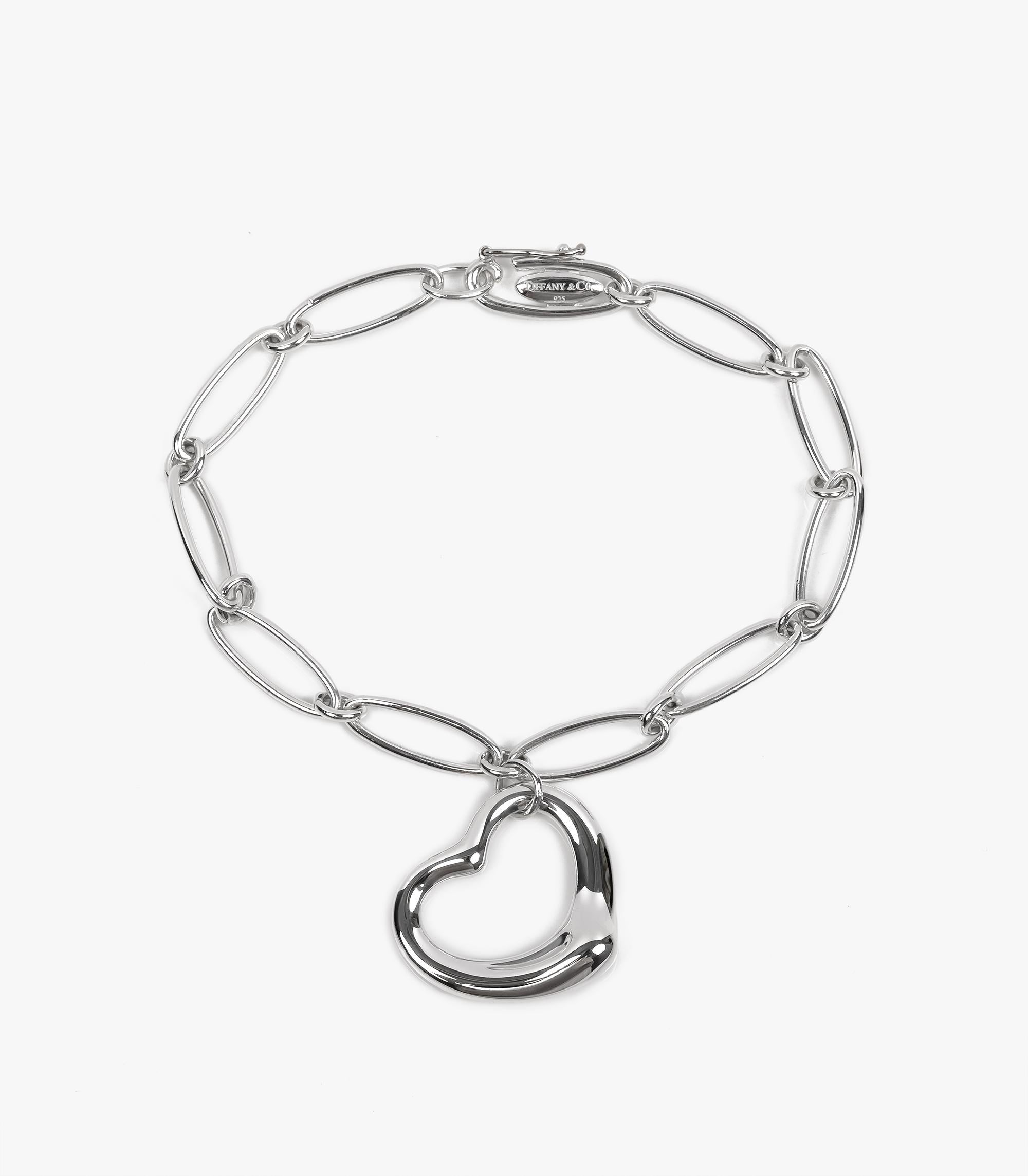 da uomo o donna Tiffany & Co. A. Silver Elsa Peretti Bracciale a cuore aperto a maglie larghe in vendita