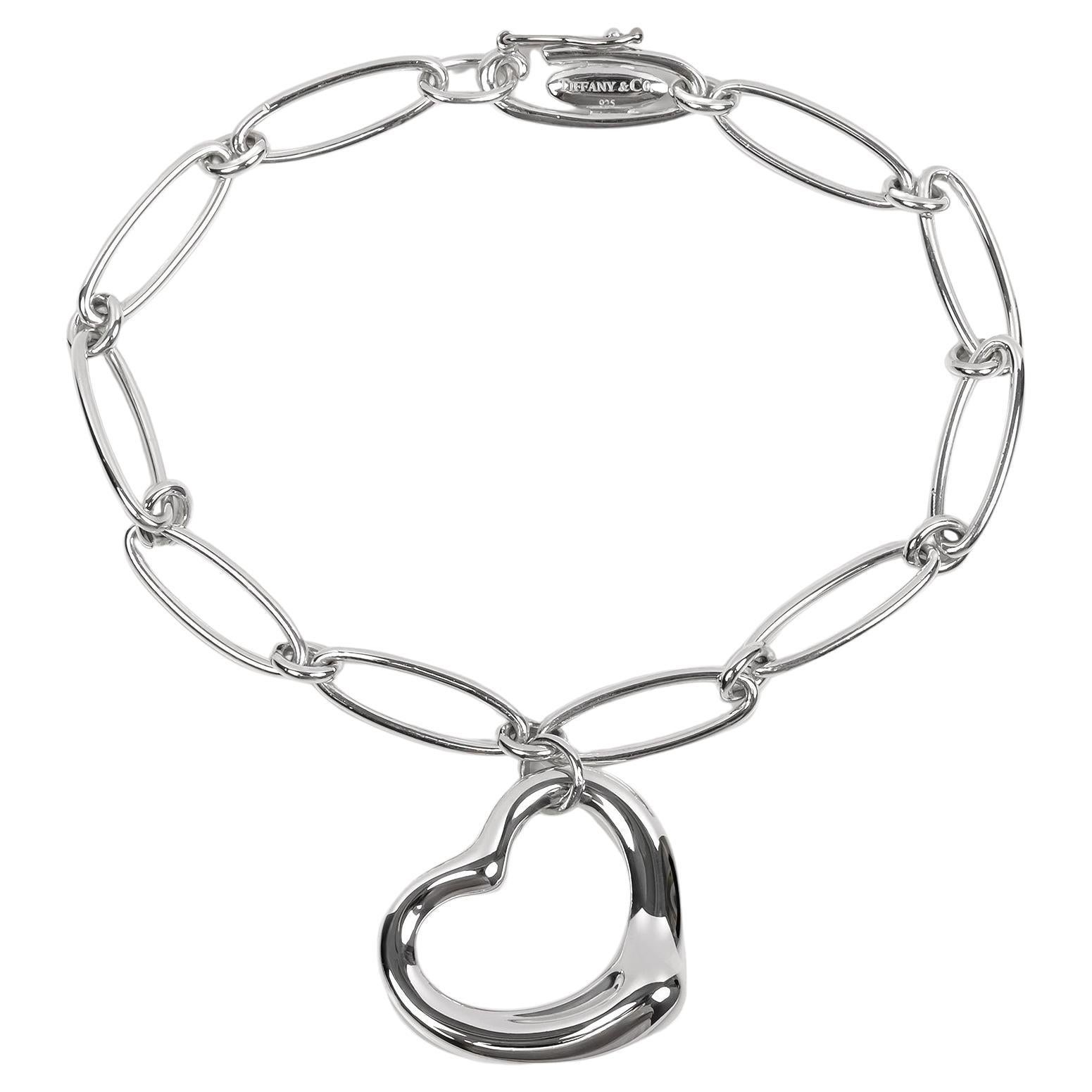Tiffany & Co. A. Silver Elsa Peretti Bracciale a cuore aperto a maglie larghe in vendita