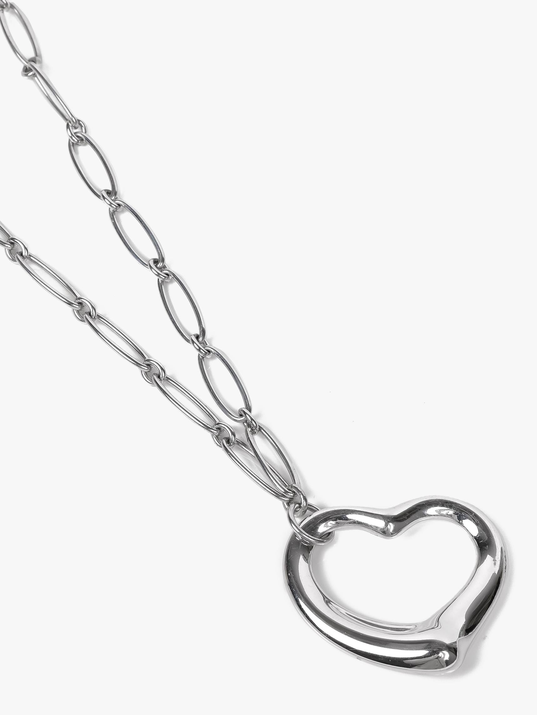 Tiffany & Co. Collana a cuore aperto in argento Elsa Peretti a maglie larghe In condizioni buone in vendita a Bishop's Stortford, Hertfordshire