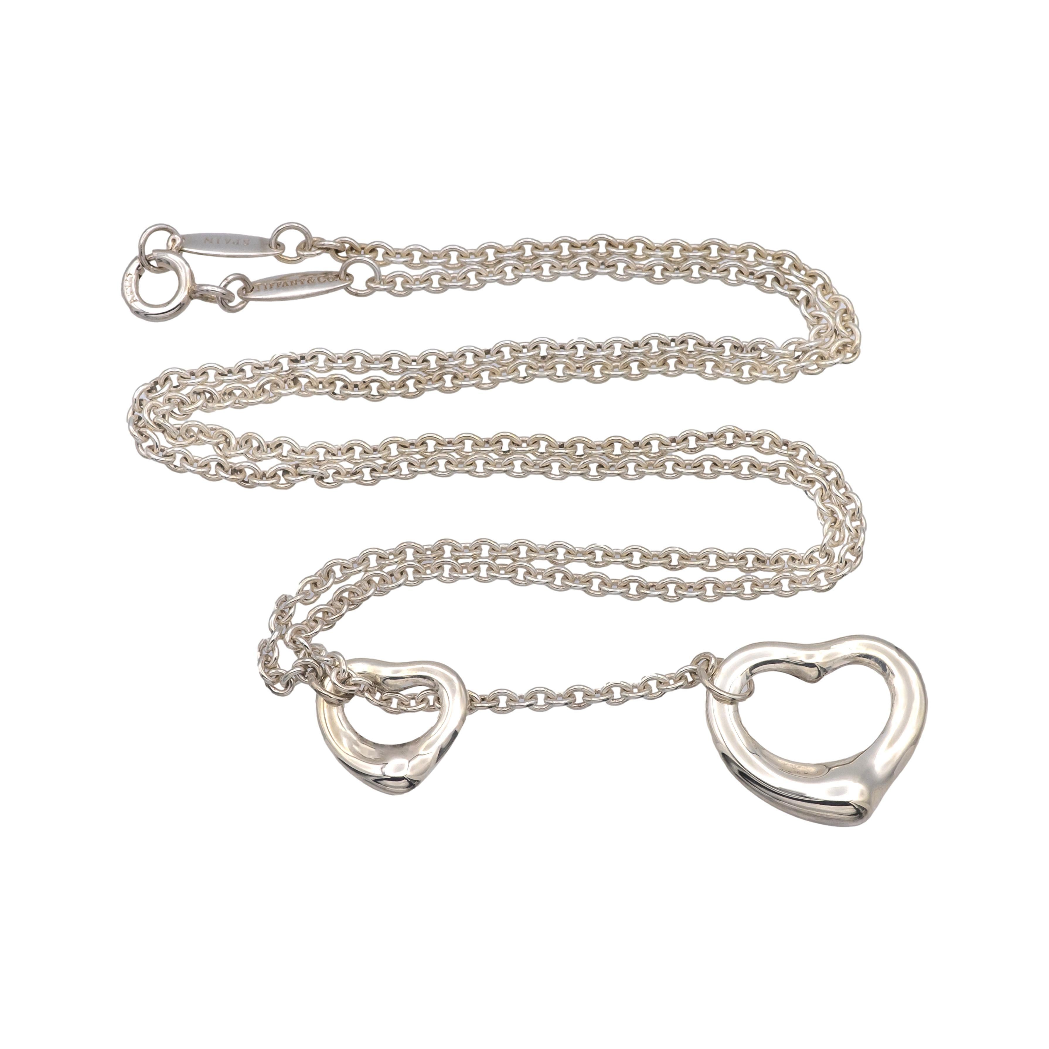 Contemporary Tiffany & Co. Sterling Silver Elsa Peretti Open Heart Lariat Necklace 18.5”