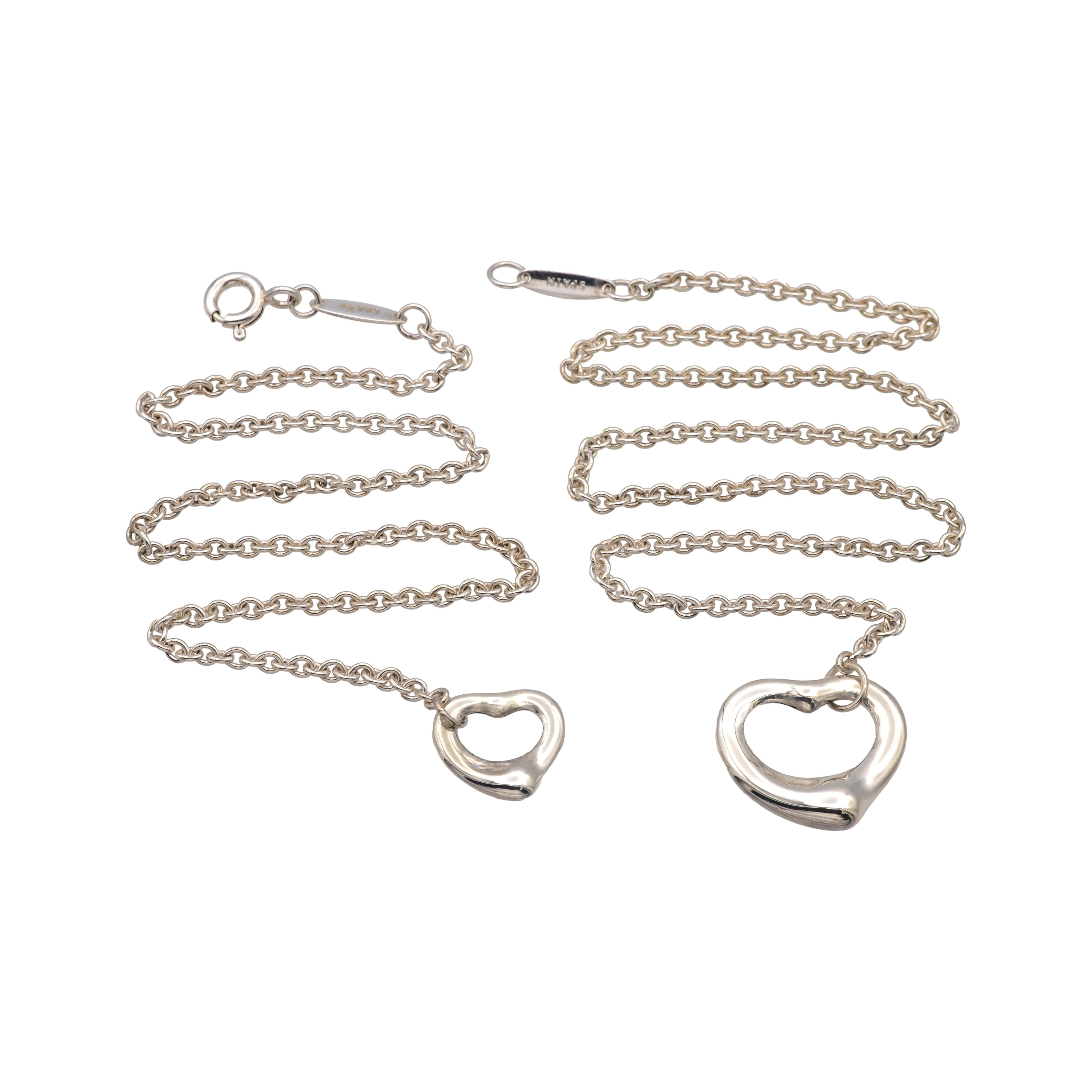 Tiffany & Co. Sterling Silver Elsa Peretti Open Heart Lariat Necklace 18.5” 2