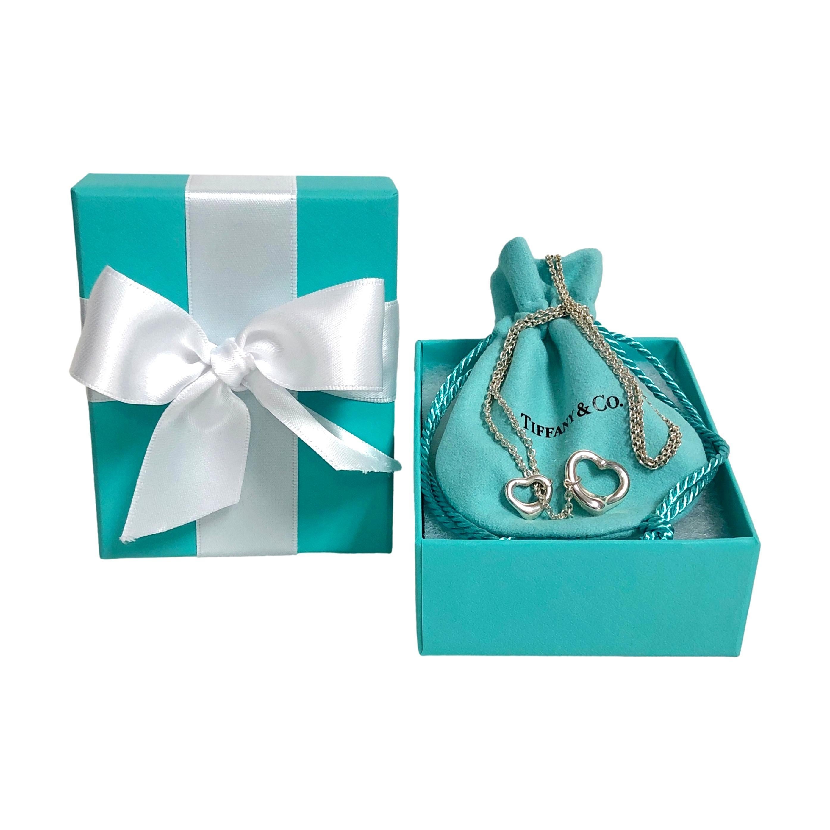 Tiffany & Co. Sterling Silver Elsa Peretti Open Heart Lariat Necklace 18.5” 3