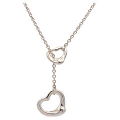 Tiffany & Co. Sterling Silver Elsa Peretti Open Heart Lariat Necklace 18.5”