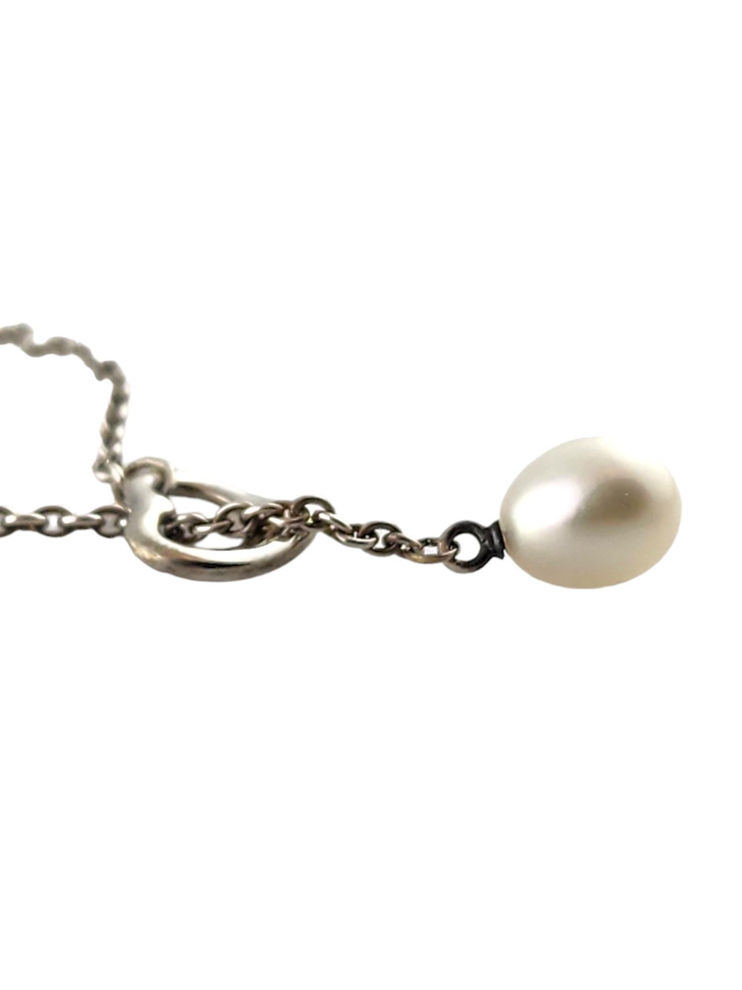 Round Cut Tiffany & Co Sterling Silver Elsa Peretti Open Heart Lariat Pearl Necklace#18264