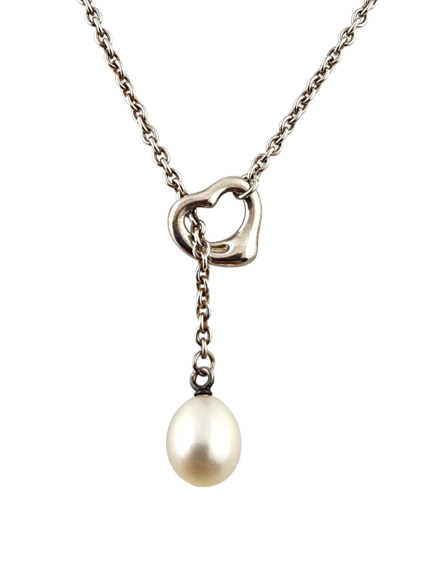 Tiffany & Co Sterling Silver Elsa Peretti Open Heart Lariat Pearl Necklace#18264 In Good Condition In Washington Depot, CT