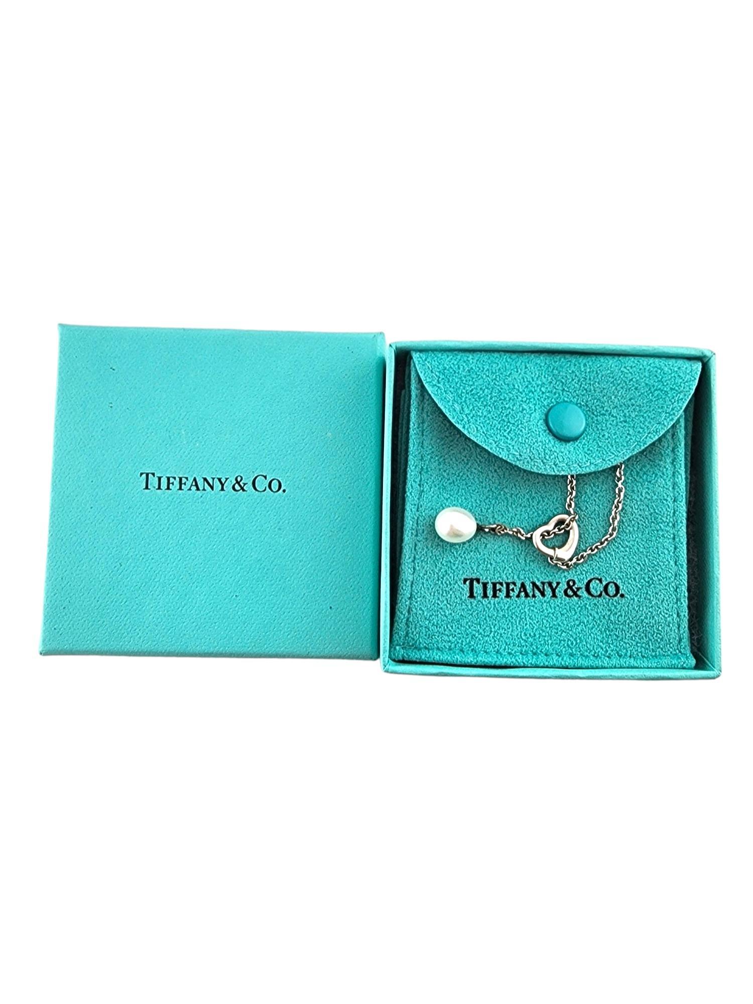 Tiffany & Co Sterling Silver Elsa Peretti Open Heart Lariat Pearl Necklace#18264 3