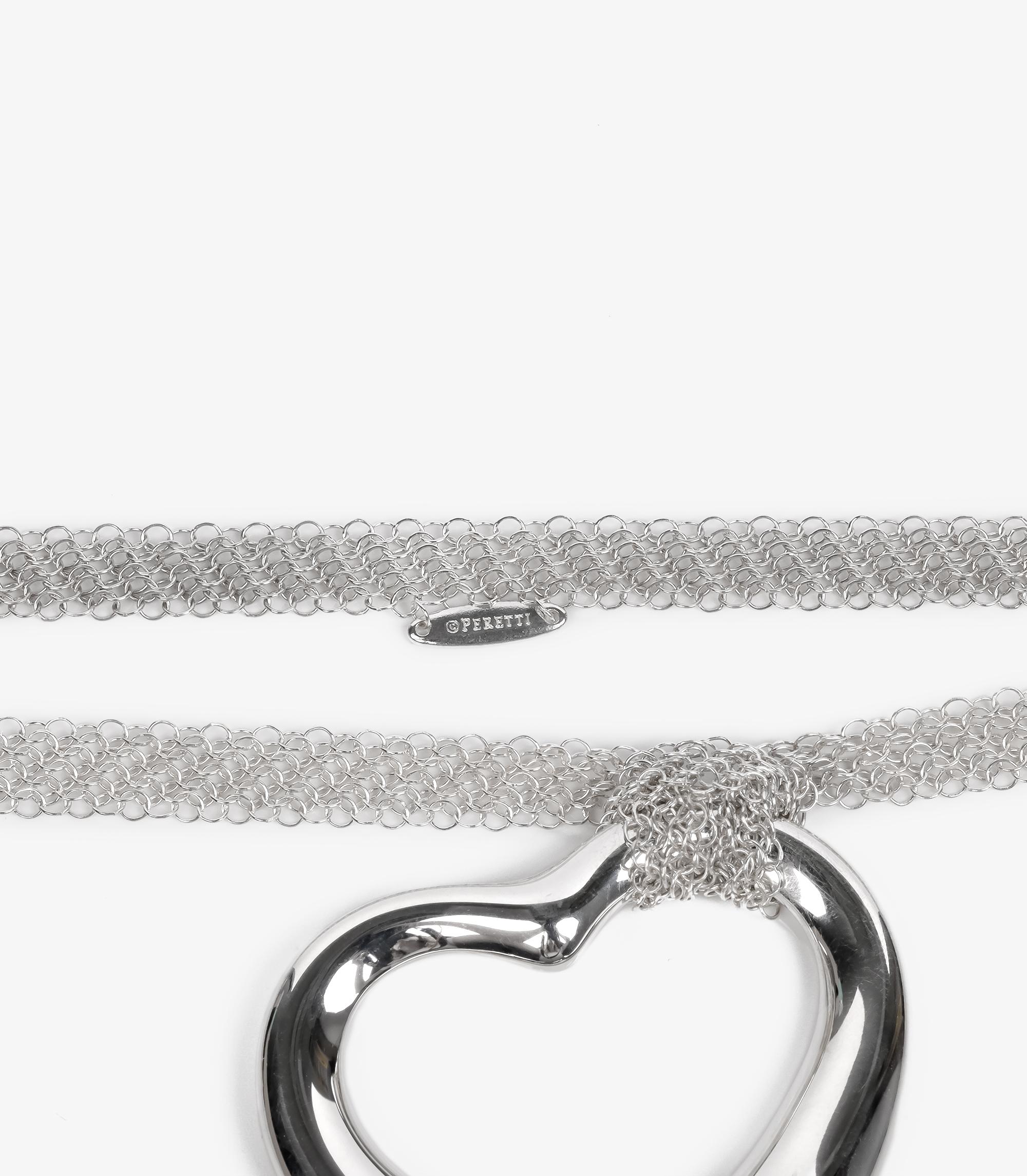 Tiffany & Co. Sterling Silver Elsa Peretti Open Heart Mesh Necklace In Excellent Condition For Sale In Bishop's Stortford, Hertfordshire