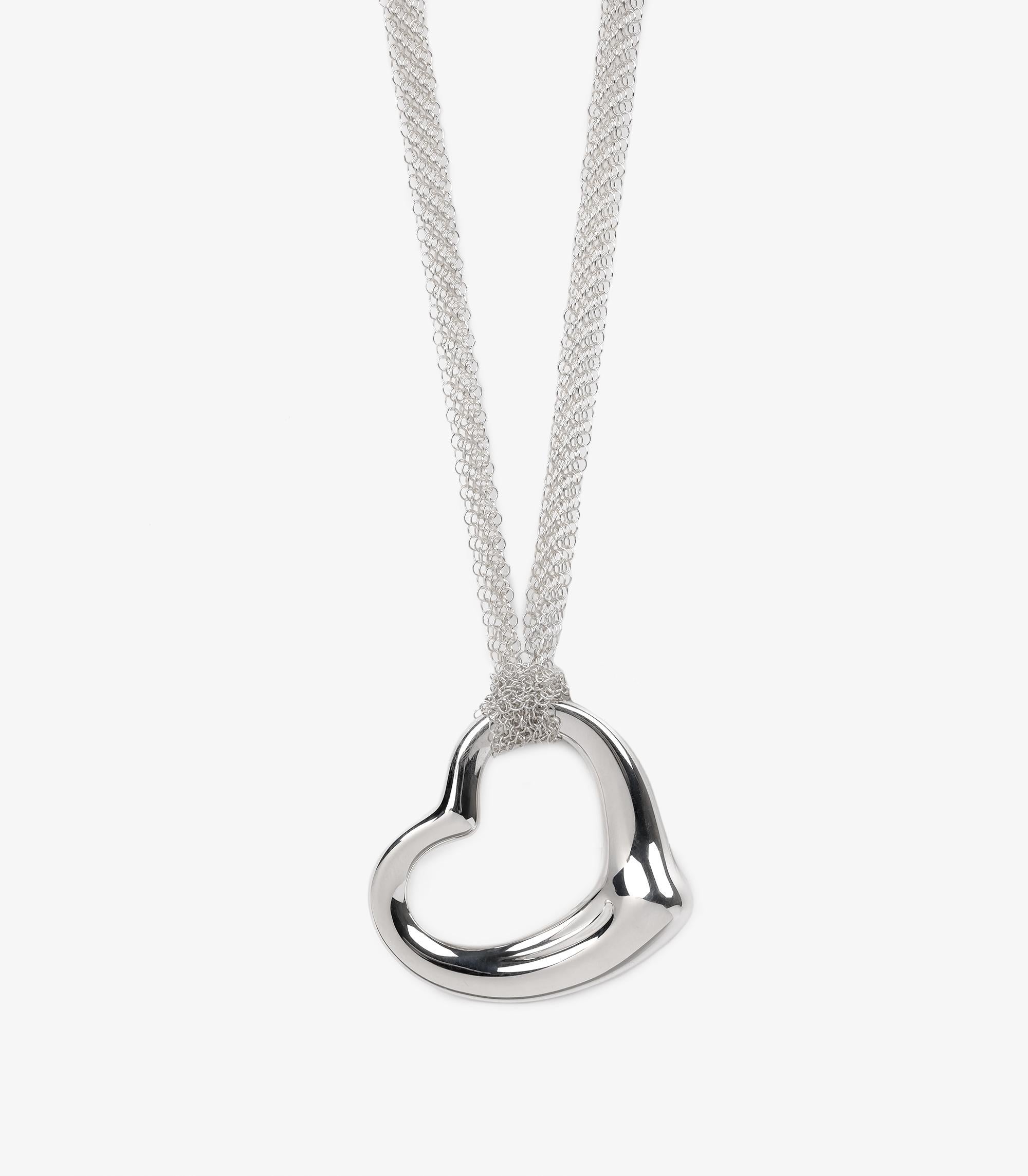Women's or Men's Tiffany & Co. Sterling Silver Elsa Peretti Open Heart Mesh Necklace For Sale