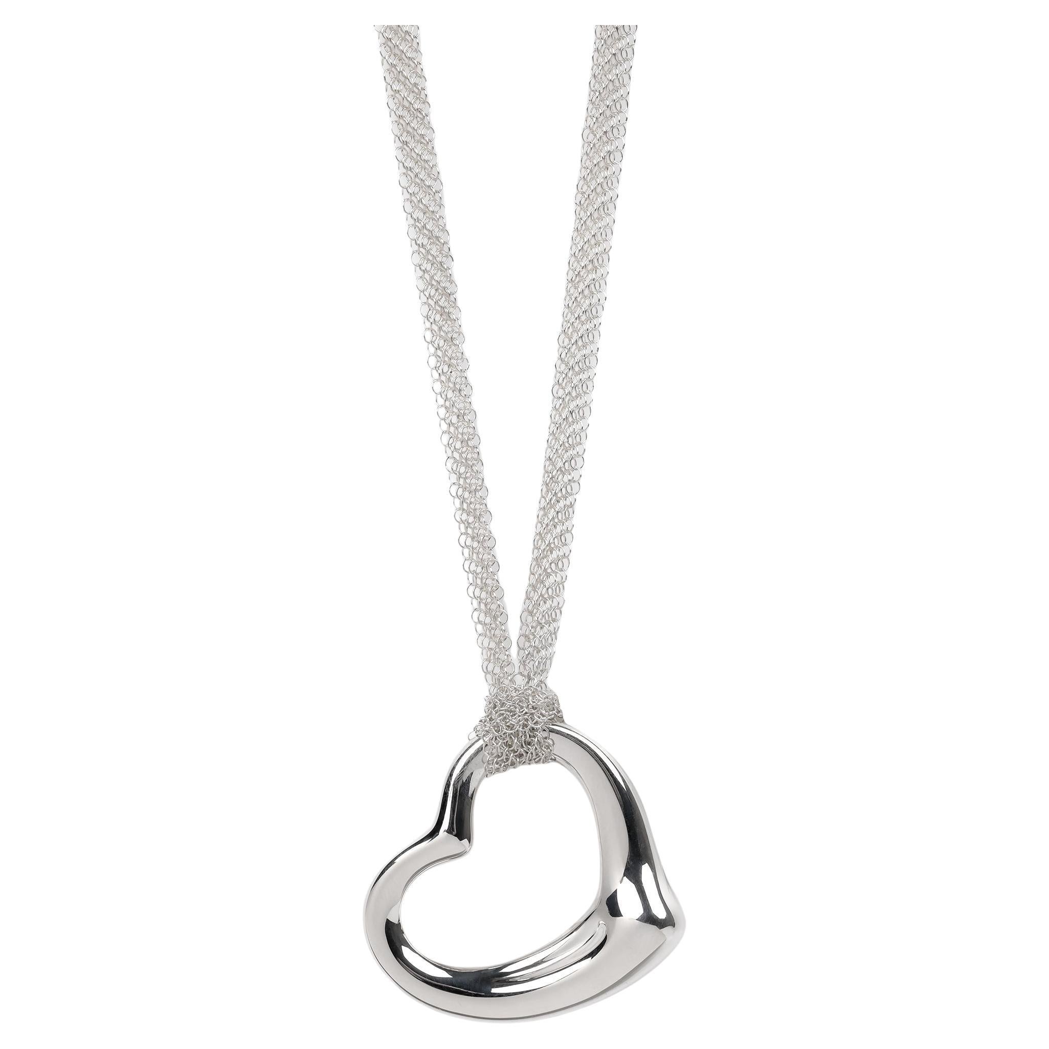 Tiffany & Co. Sterling Silver Elsa Peretti Open Heart Mesh Necklace For Sale