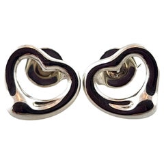 Tiffany & Co Sterling Silver Elsa Peretti Open Heart Stud Earrings #18262