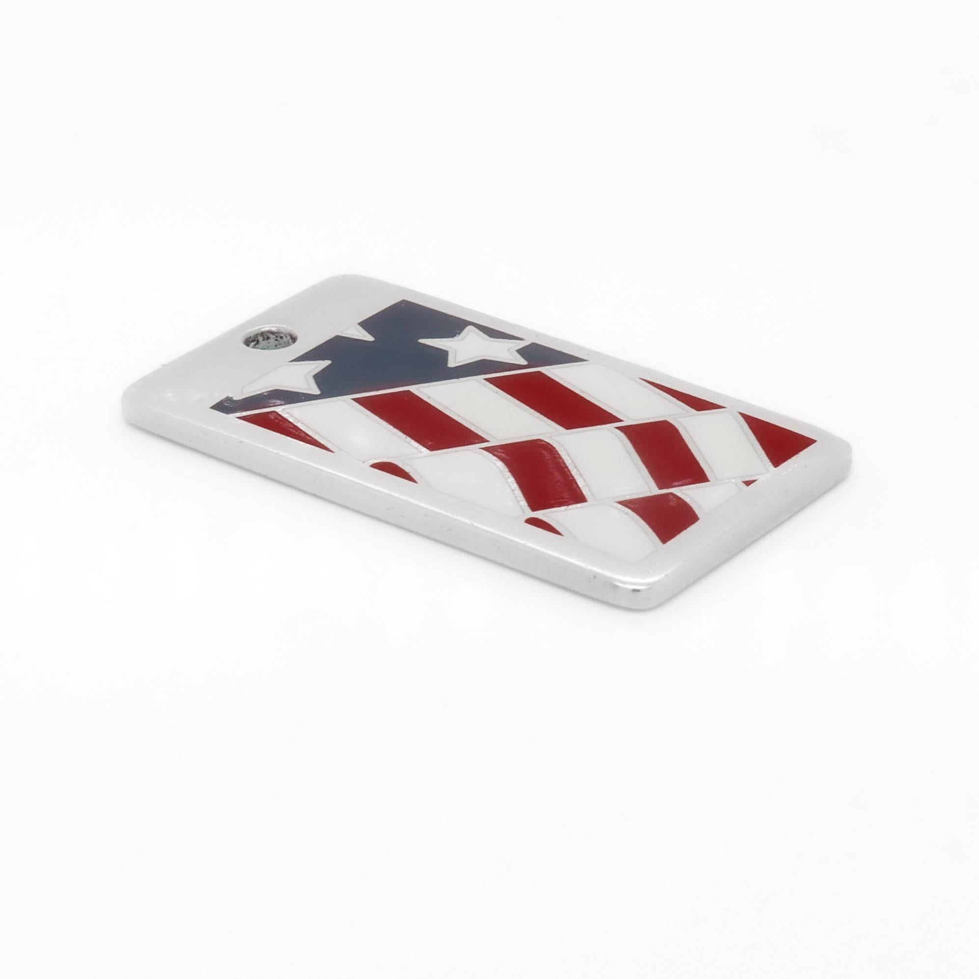 Tiffany & Co. Sterling Silber & Emaille amerikanische Flagge Charme Anhänger oder Hundemarke im Angebot 3