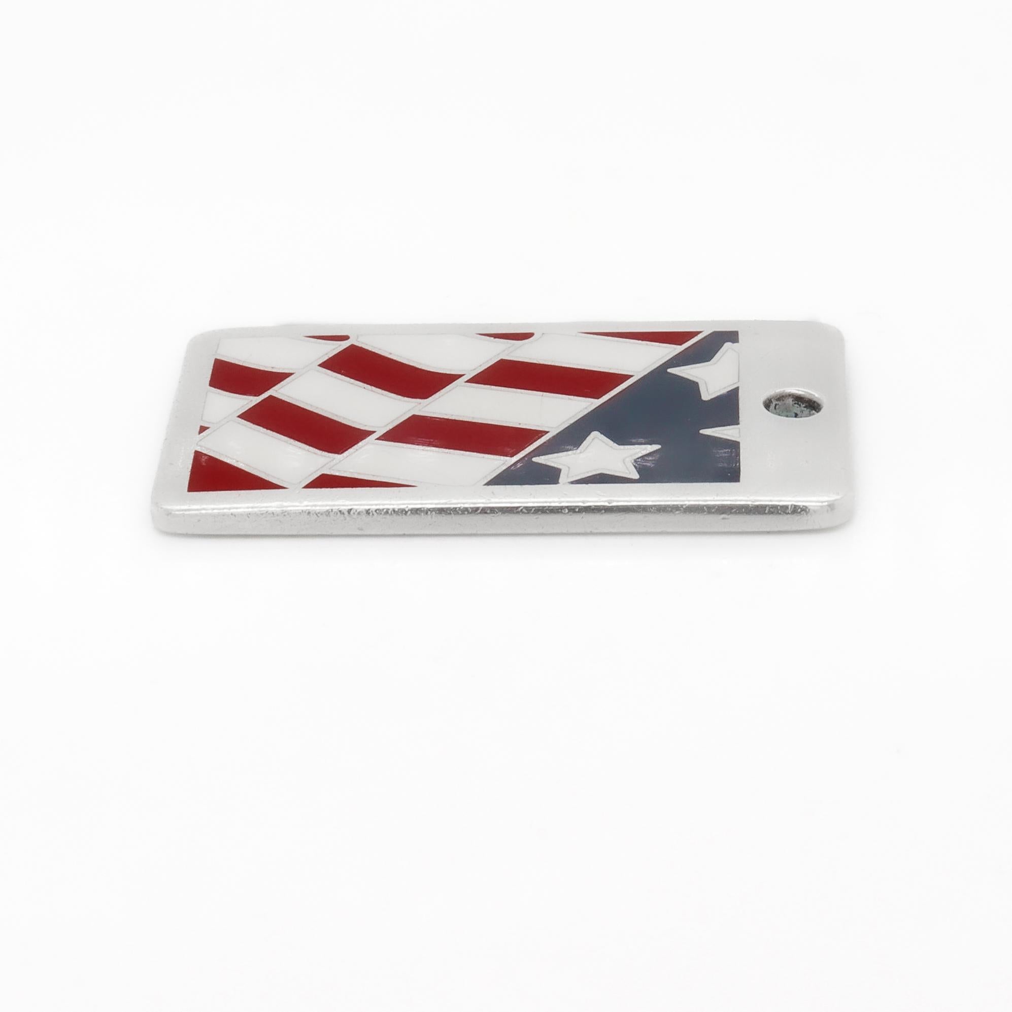 Tiffany & Co. Sterling Silber & Emaille amerikanische Flagge Charme Anhänger oder Hundemarke im Angebot 4