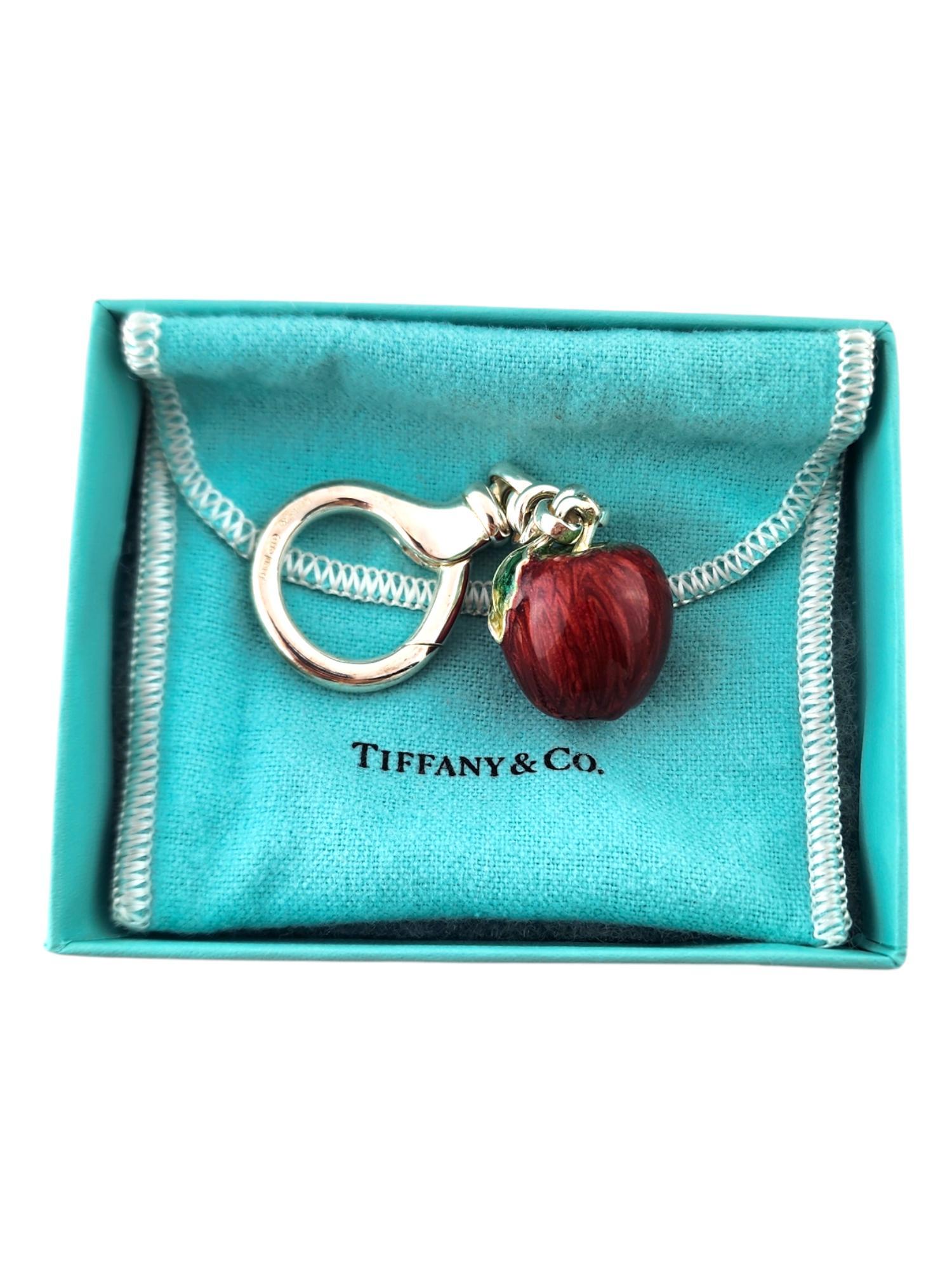 Tiffany & Co Sterling Silver Enamel Apple Key Ring #18405 6