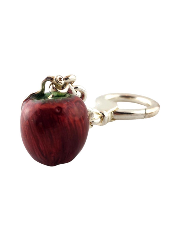 Tiffany and Co Sterling Silver Enamel Apple Key Ring #18405 at 1stDibs
