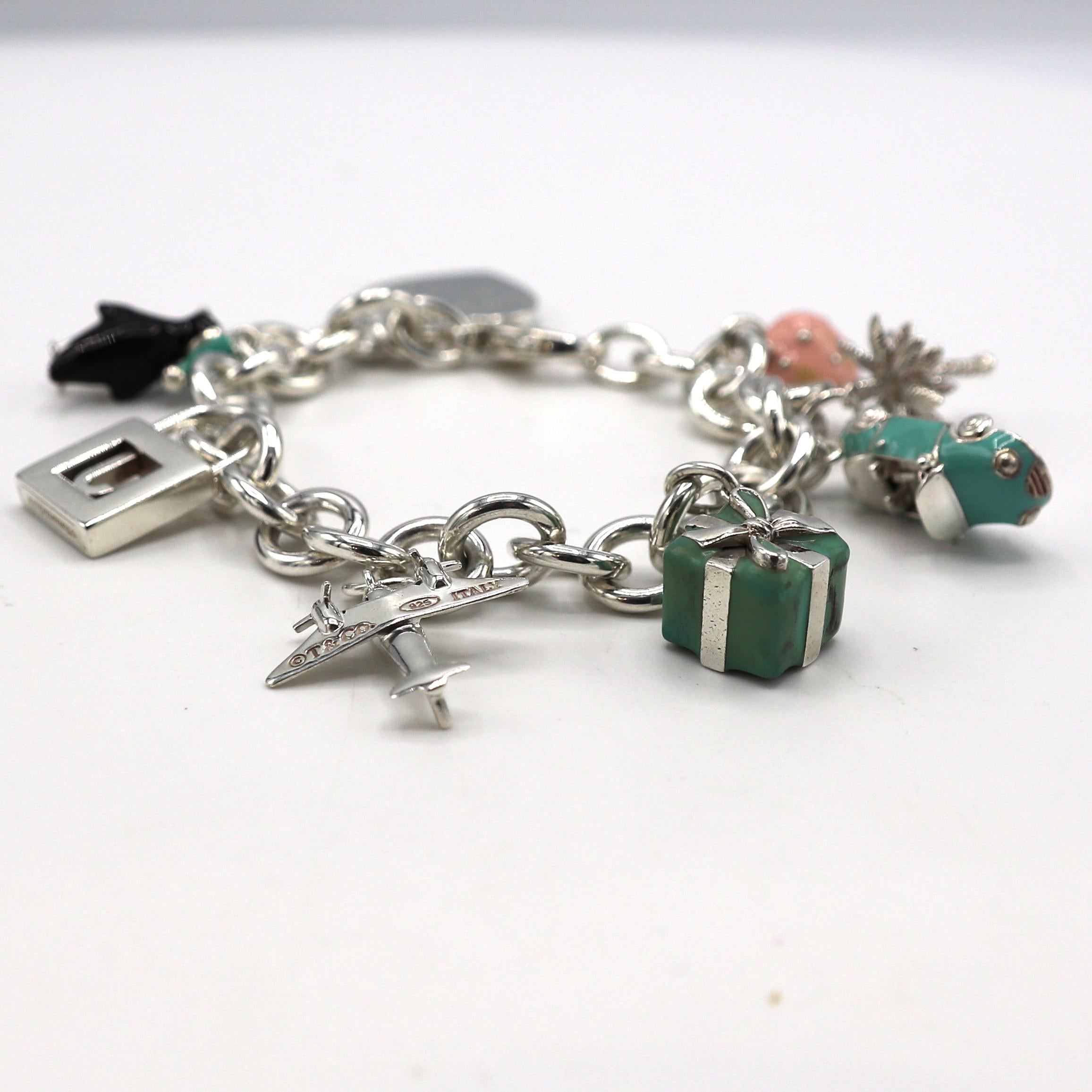 Tiffany & Co. Sterling Silver Enamel Charm Link Bracelet 5