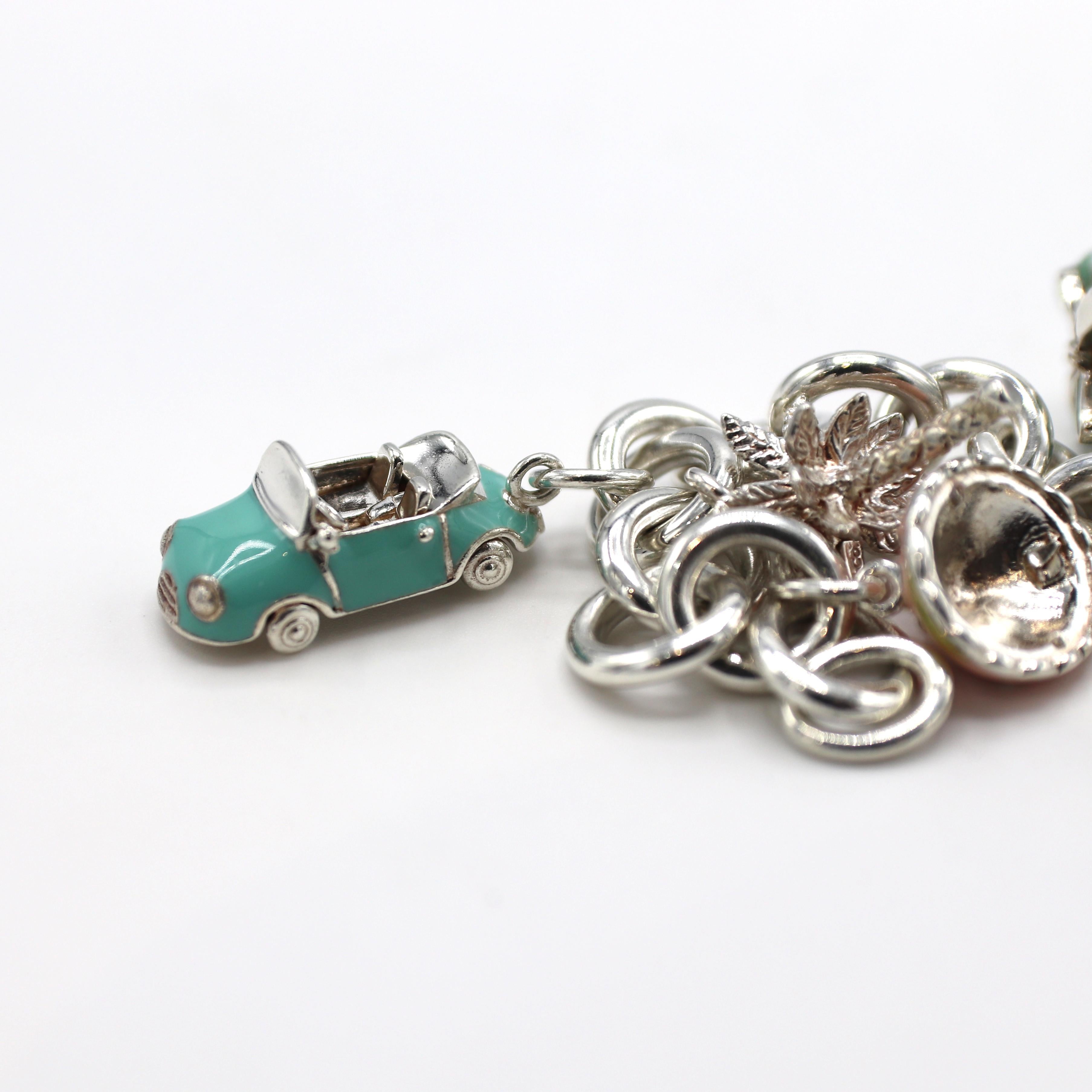 Tiffany & Co. Sterling Silver Enamel Charm Link Bracelet 6