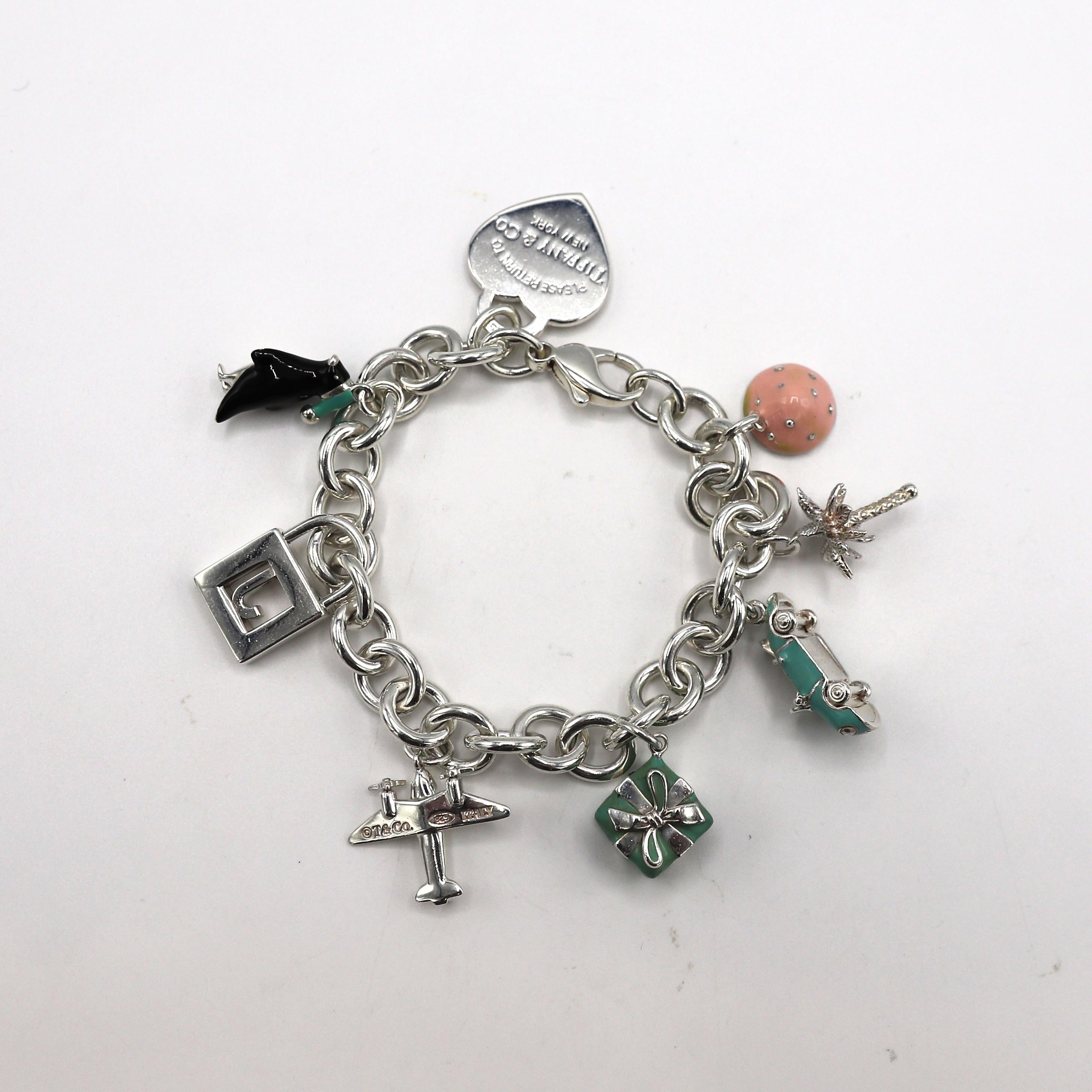 Tiffany & Co. Sterling Silver Enamel Charm Link Bracelet In Good Condition In  Baltimore, MD