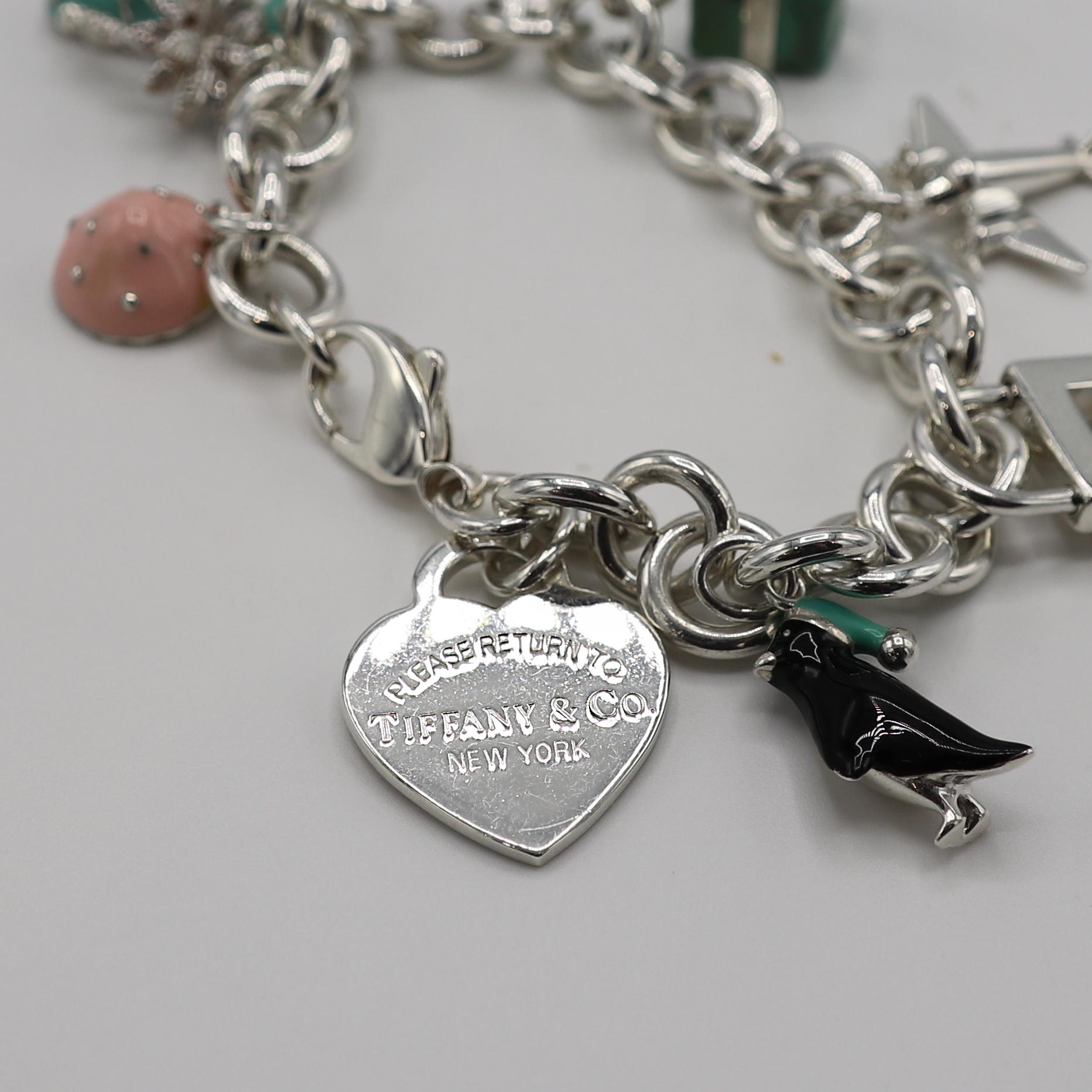 Women's Tiffany & Co. Sterling Silver Enamel Charm Link Bracelet