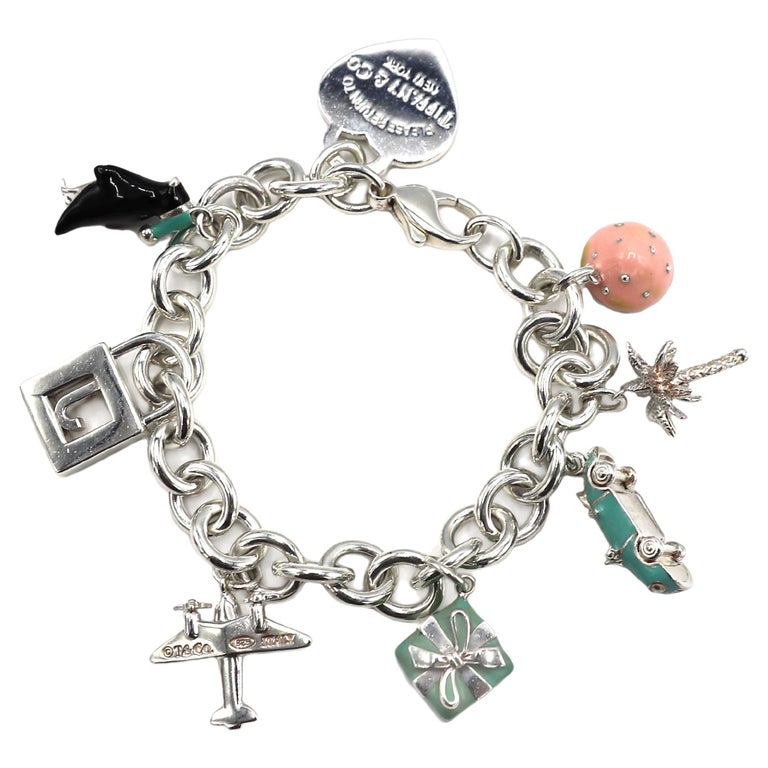 Tiffany and Co. Sterling Silver Enamel Charm Link Bracelet at 1stDibs | tiffany  charm bracelet silver, tiffany charm bracelets, tiffany charm link