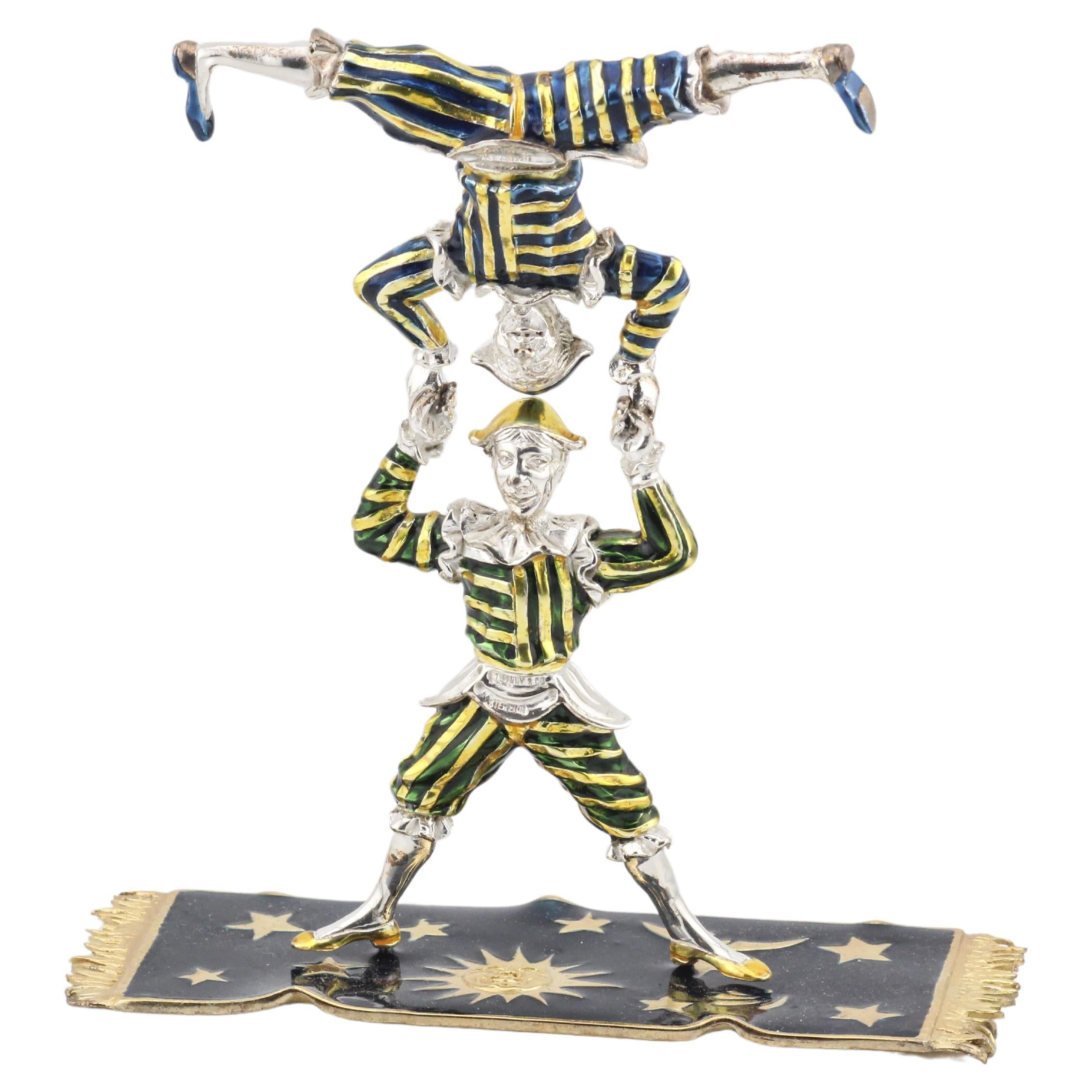 Tiffany & Co. Sterling Silver Enamel Circus Acrobats w/ Rug For Sale