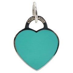 Used Tiffany & Co. Sterling Silver Enamel Heart Charm Return to Tiffany Pendant 