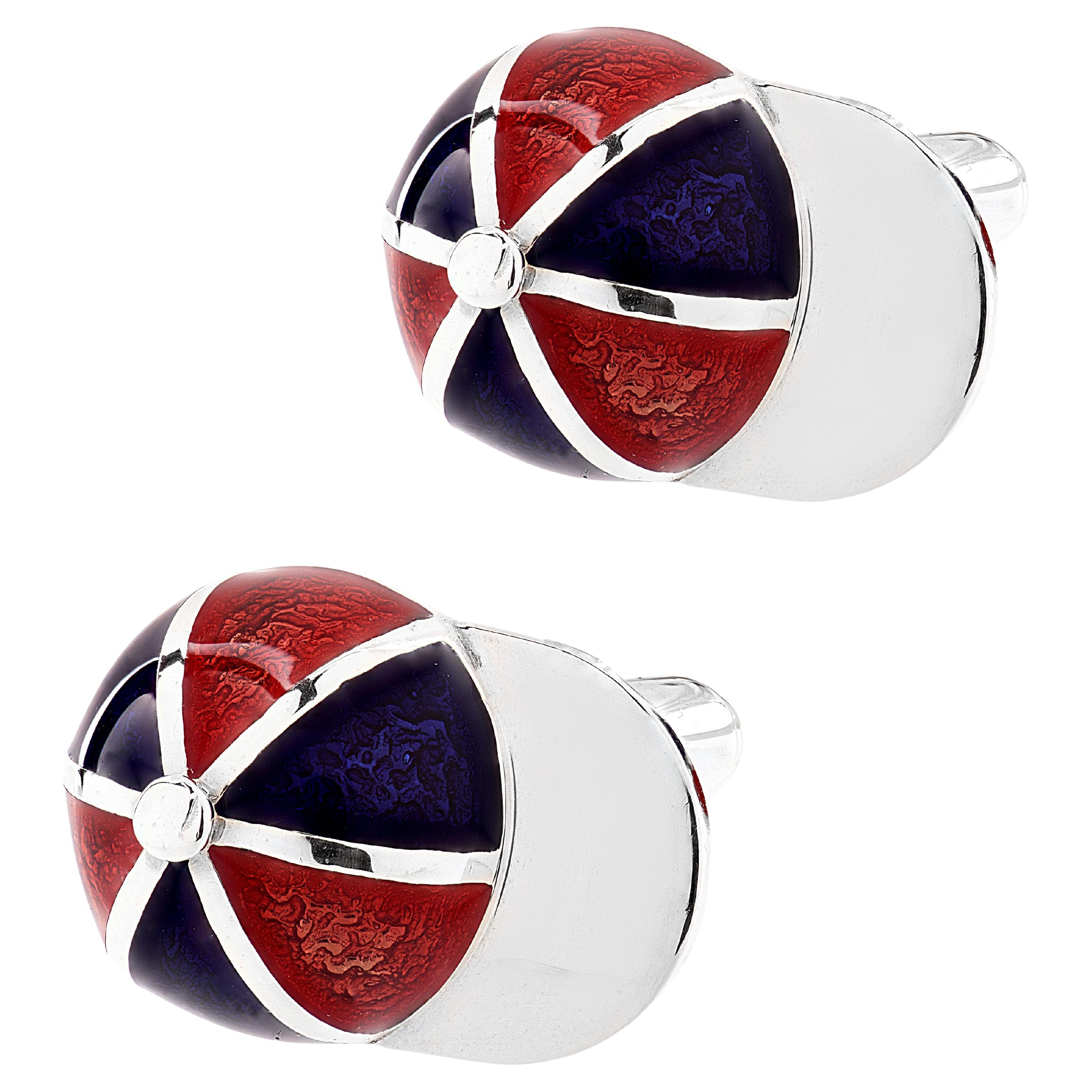 Tiffany & Co. Sterling Silver & Enamel Jockey Helmet Cufflinks