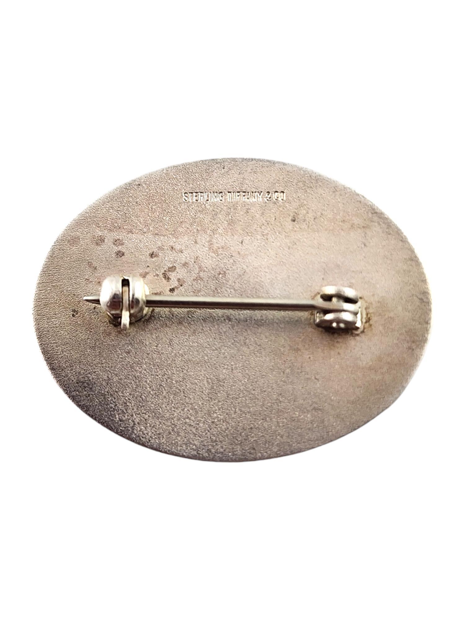 Women's Tiffany & Co Sterling Silver Engine Turned Oval Pin #19079 For Sale