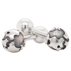 Tiffany & Co. Sterling Silver Figural Globe Barbell Cufflinks