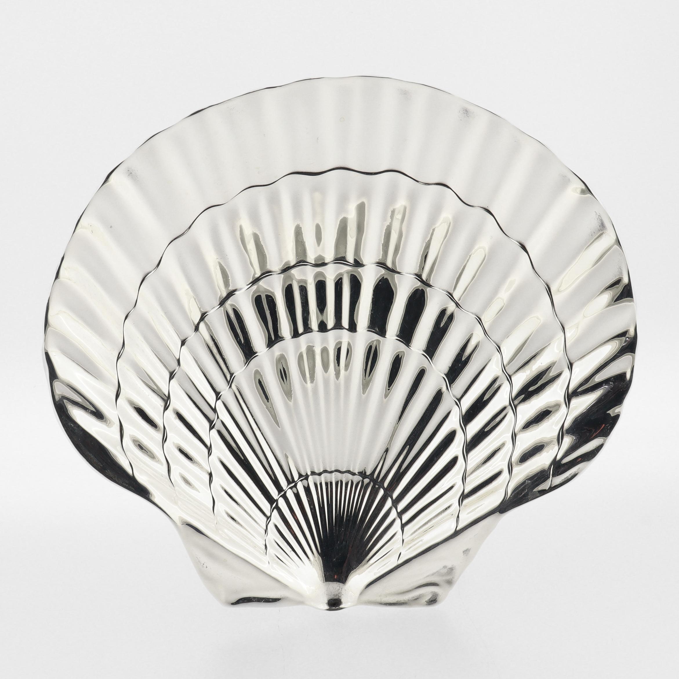 Modern Tiffany & Co. Sterling Silver Figural Scallop Shell Dish / Vide Poche For Sale