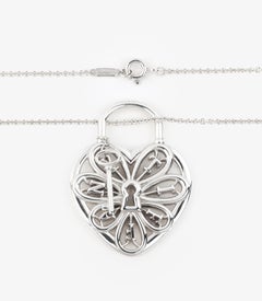 Tiffany & Co. Sterling Silver Filigree Heart Lock and Key Long Pendant
